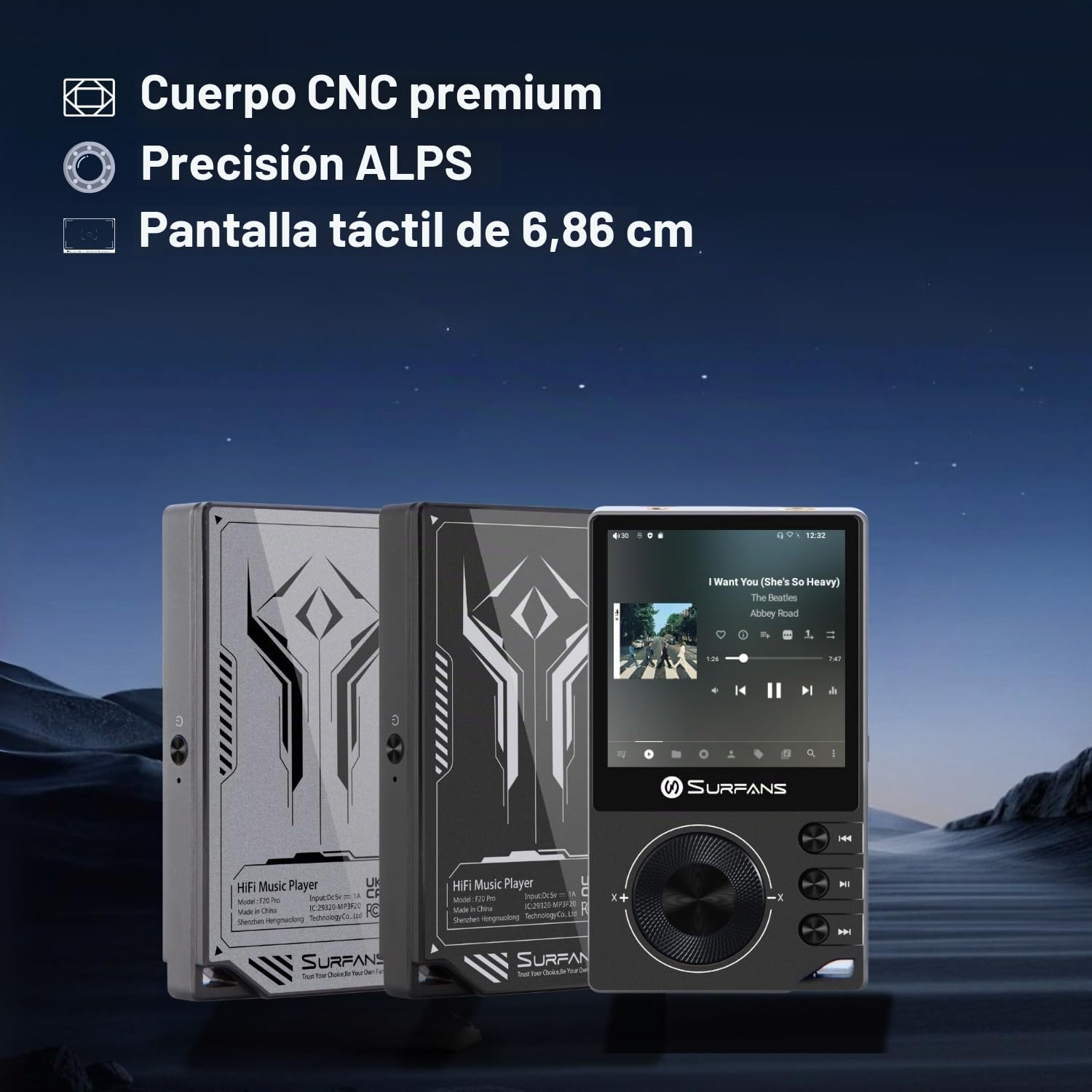 Surfans F20 Pro Android Hi-Res - Reproductor de música con Dual ESS9018 DAC, DSD512, Spotify & Tidal Support, WiFi y BT LDAC (4,4 mm equilibrado (500 mW), ampliable hasta 1 TB, pantalla táctil MP3 DAP