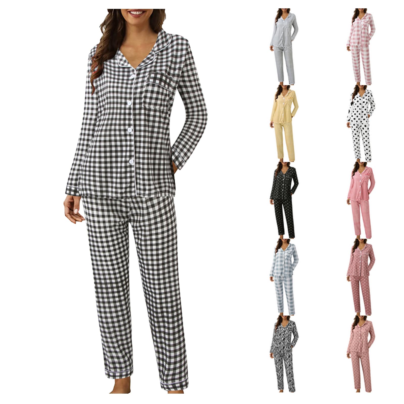 Long Sleeve Pajama Set For Women 2 Piece Lounge Outfits Sleepwear Fall Long Pant With Pockets Soft Loungewear