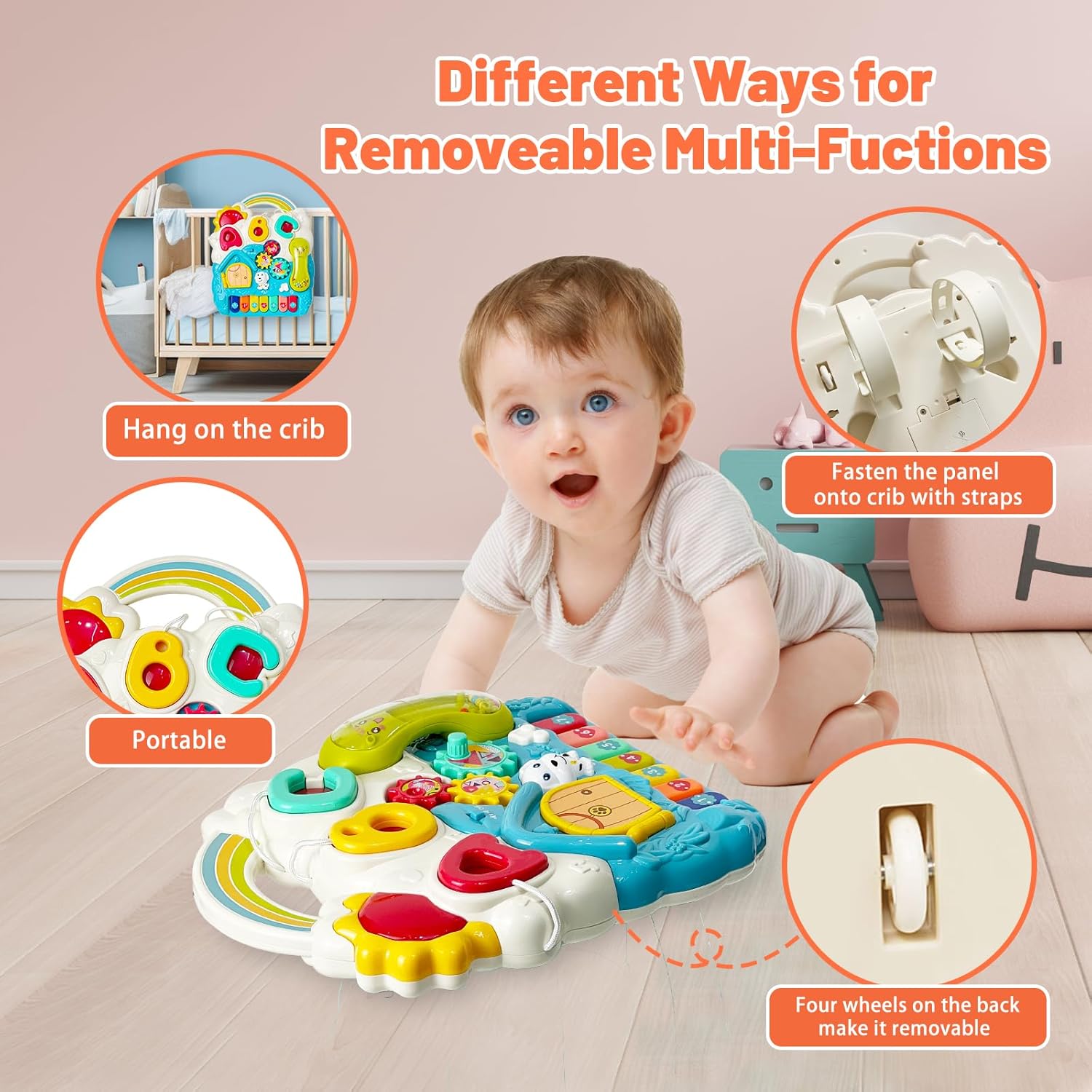 Sit to Stand Baby Walker, Activity Center with Music and Light, Activity Table for Toddlers, Push Toys for Babies Learning to Walk, Early Education Toys for Infant Boys Girls 6 Months Up (Blue)