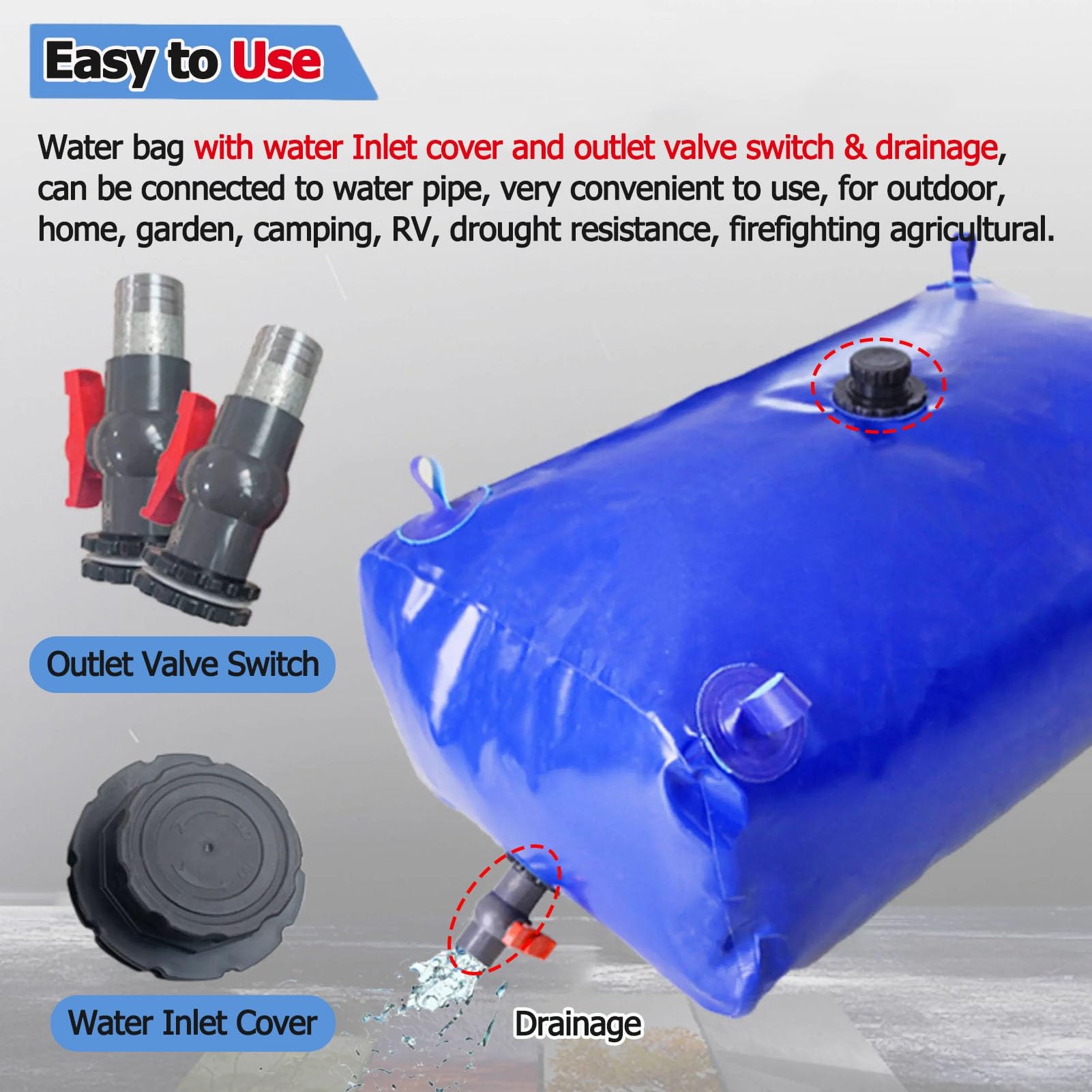Questo Serbatoio d'Acqua Portatile di Emergenza, 100 300 500 700 800 1000 galloni per Acqua piovana Flessibile da Esterno/Contenitore d'Acqua da Campeggio, per Viaggi su Strada, Giardino, Fa