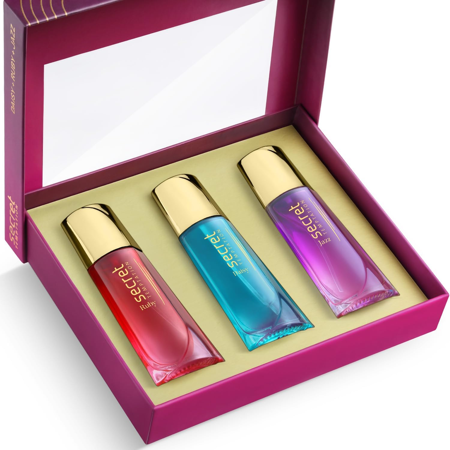 Secret Temptation EAU DE Parfum Gift Set for Women, Pack of 3 (3x30ml)|Premium Long-Lasting Perfume Gift Pack|Elegant & Luxurious Fragrances with Ruby, Daisy & Jazz|Best Gift for Her for Any Occasion