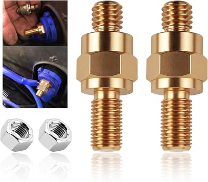 2 Set Side Post Battery Terminal Extension Bolt with Nuts,3/8"-16 Coarse and 3/8"-24 Fine Teeth Side Post Battery Bolts,Batteries Terminal Bolt for Reliable Current Transfer B-2PCS