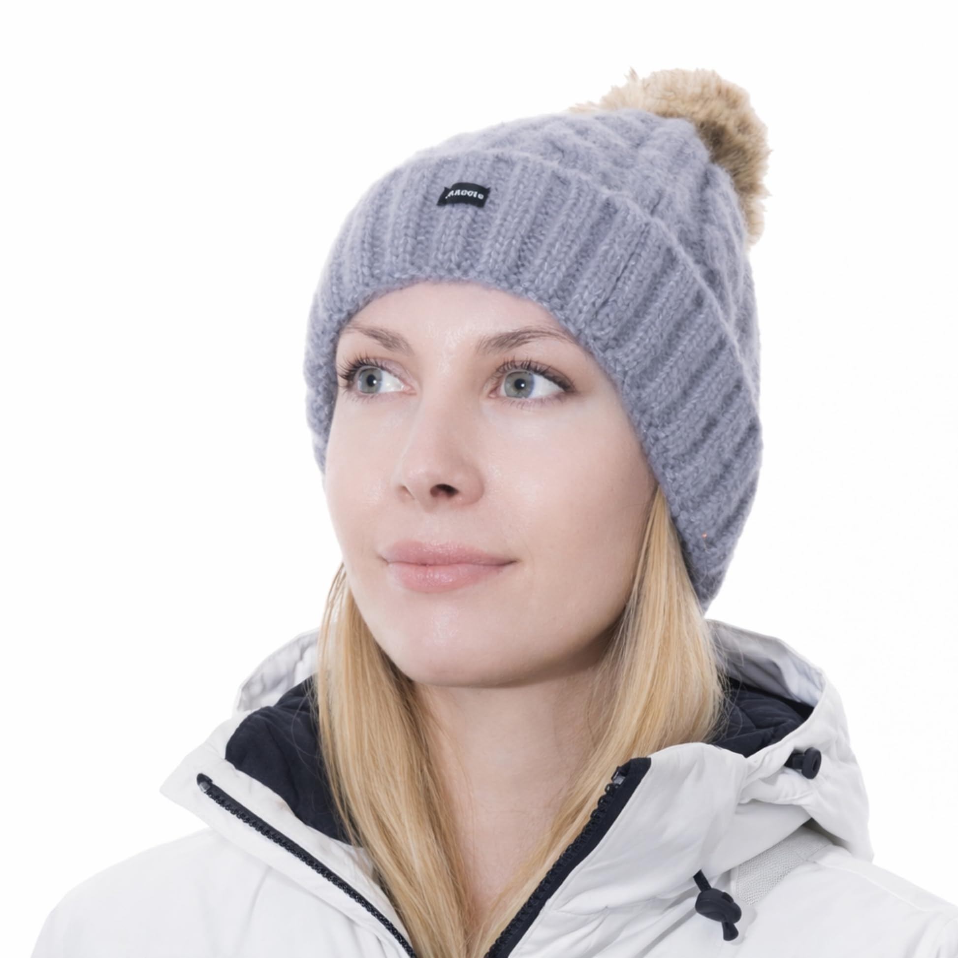 Craggi - Women's Bobble Hat - Chunky Knit - Grey - One Size