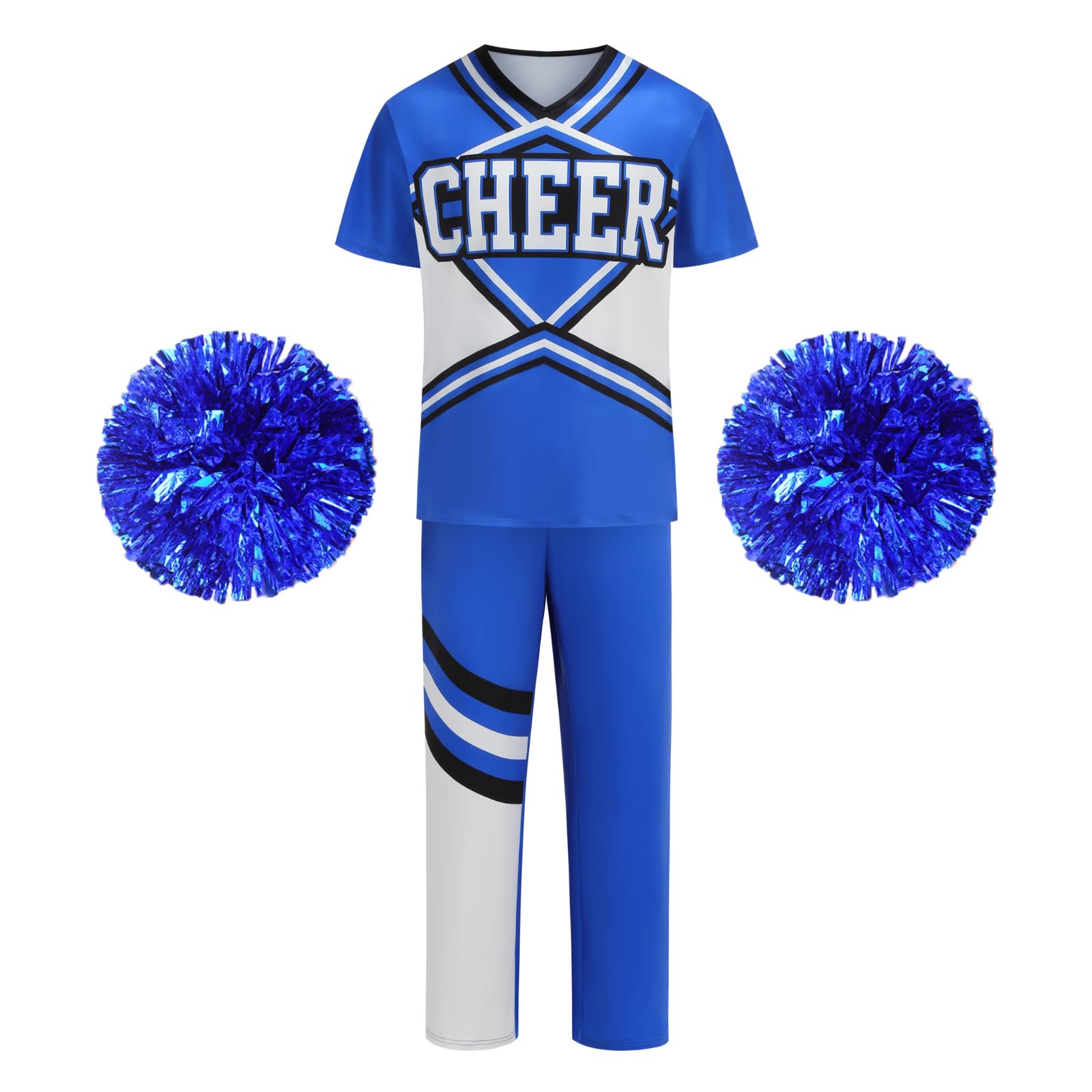 AGCOAH Adult Cheerleading Costume Cheerlead Uniforms for Men Cheer Outfit for Halloween Party School, Blue, Medium