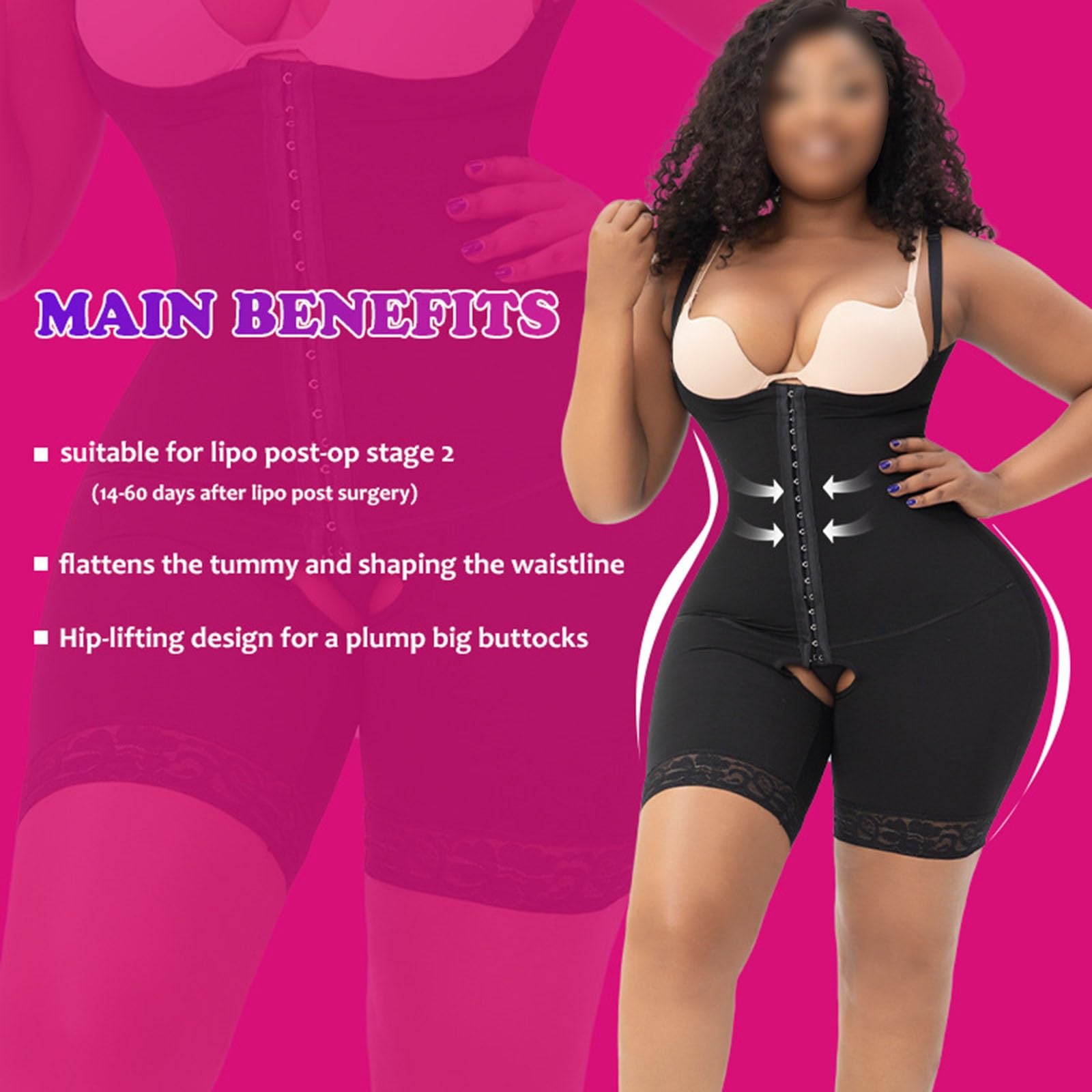 Indumento Compressivo Post-operatorio Senza Reggiseno con Schiena Alta Faja Lipo BBL Fase 2 Waist Trainer Butt Lifter Thigh Slimmer Bodysuit