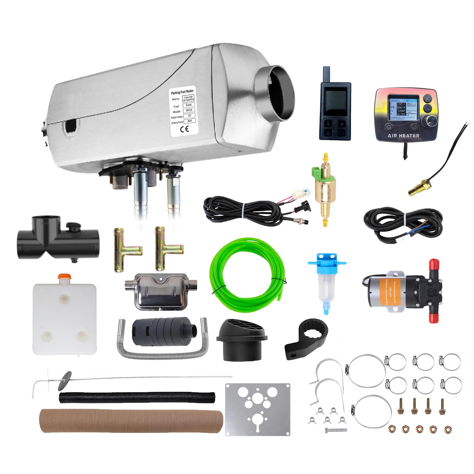 8kW Diesel Heater 12V,All in One Water Air Heating,Diesel Water Heater With LCD Display，High Altitude Mode,Aviation Plug，Dual Remote Control，RV Water Heater,Diesel Parking Heater for RVs, Trucks,Ships