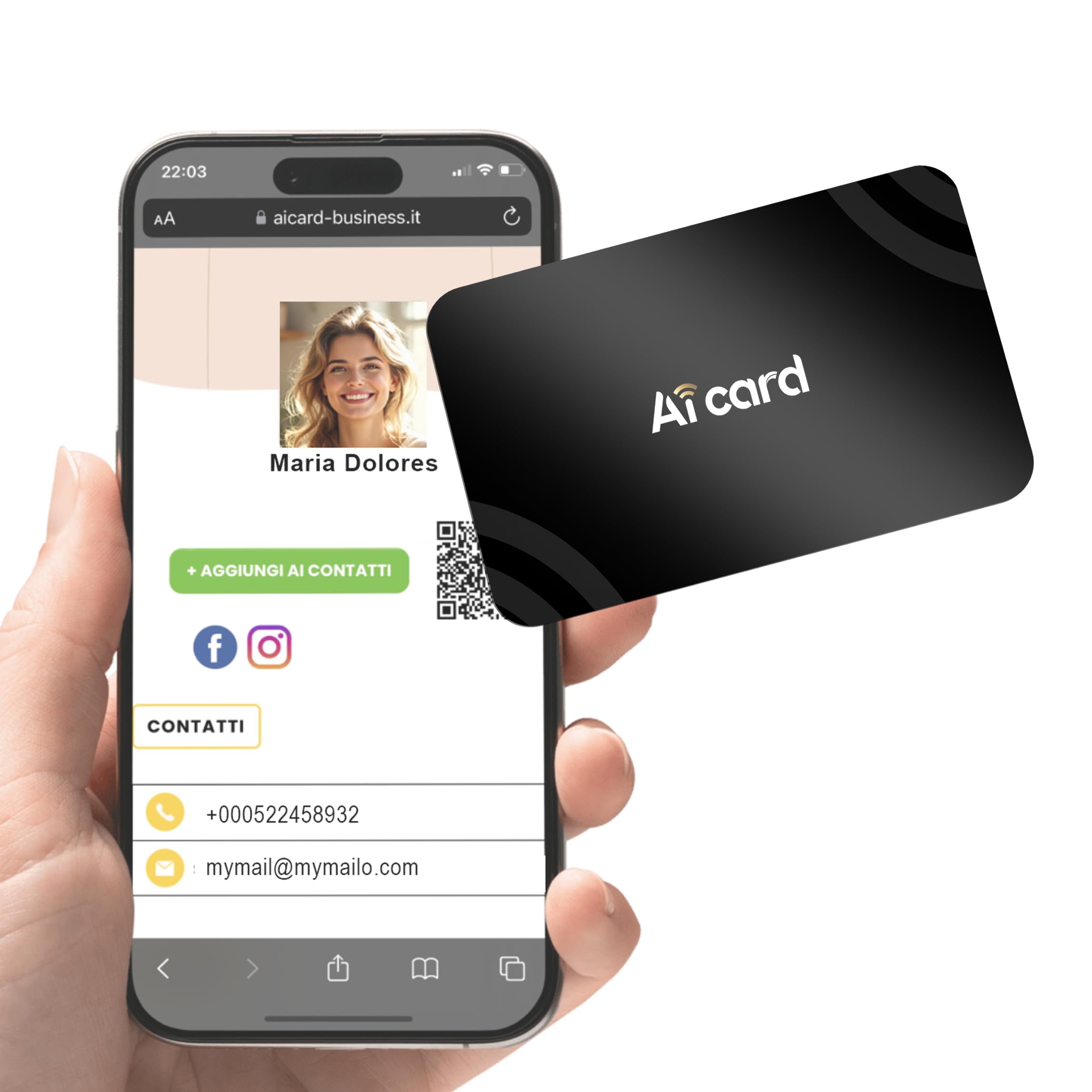 Biglietto da visita Digitale NFC Personalizzabile Aicard NERO Compatibile con smartphone Android e iOS
