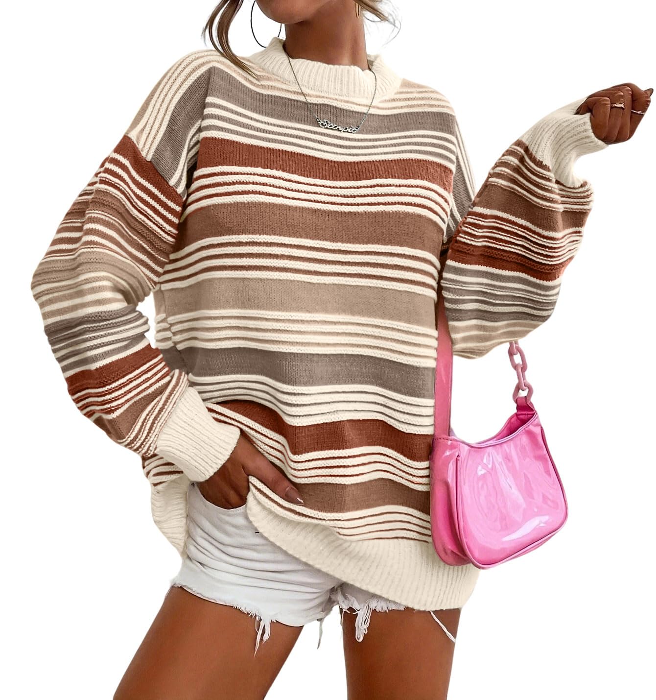 Brown and cream striped oversized sweater