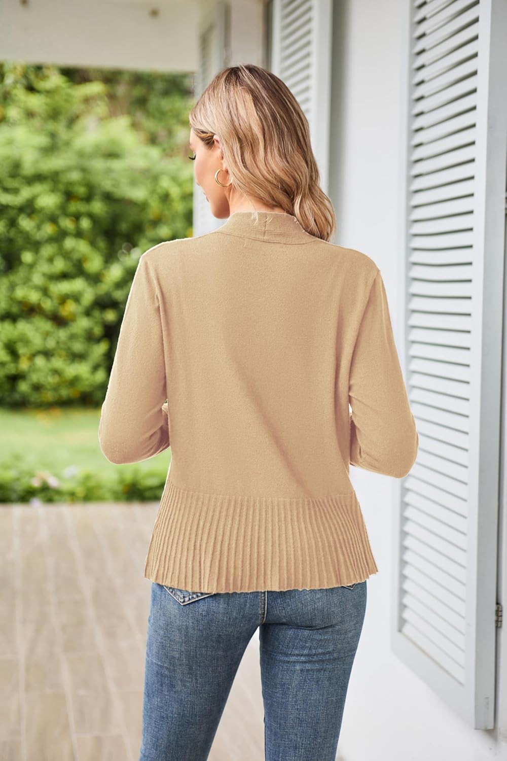 GRACE KARIN Women's Lightweight Draped Open Front Cropped Cardigan Long Sleeve Sweaters Peplum Knit Tops - Image 4