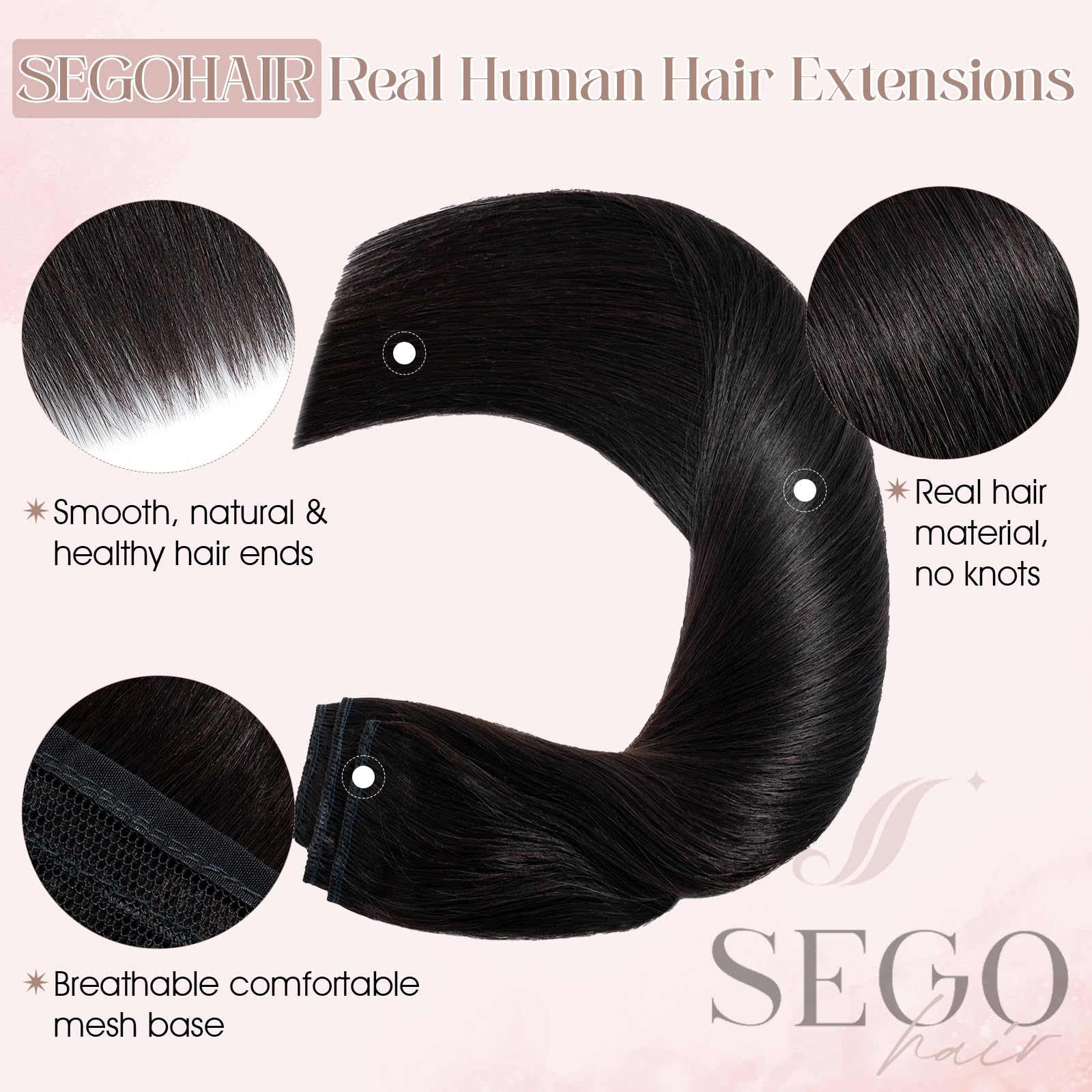 SEGOHAIR Clip in Hair Extensions Real Human Hair, 12" Hair Extensions Clip in One Piece 5 Clips Remy Seamless (40g) Natural Black - Image 3