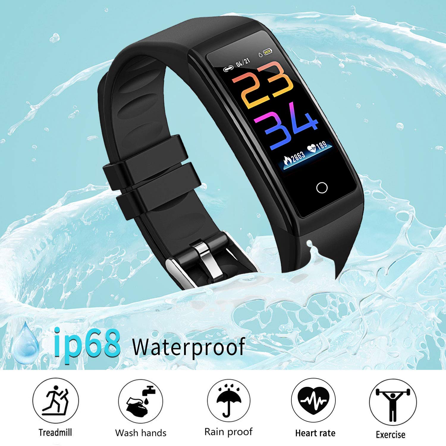 AOYODKG IP68 Waterproof Smartwatch with Colourful Display, Heart Rate  Monitor, Alarm Clock, Notifications and Bluetooth for iPhone, Huawei Xiaomi  1 Black: Amazon.de: Electronics \u0026 Photo