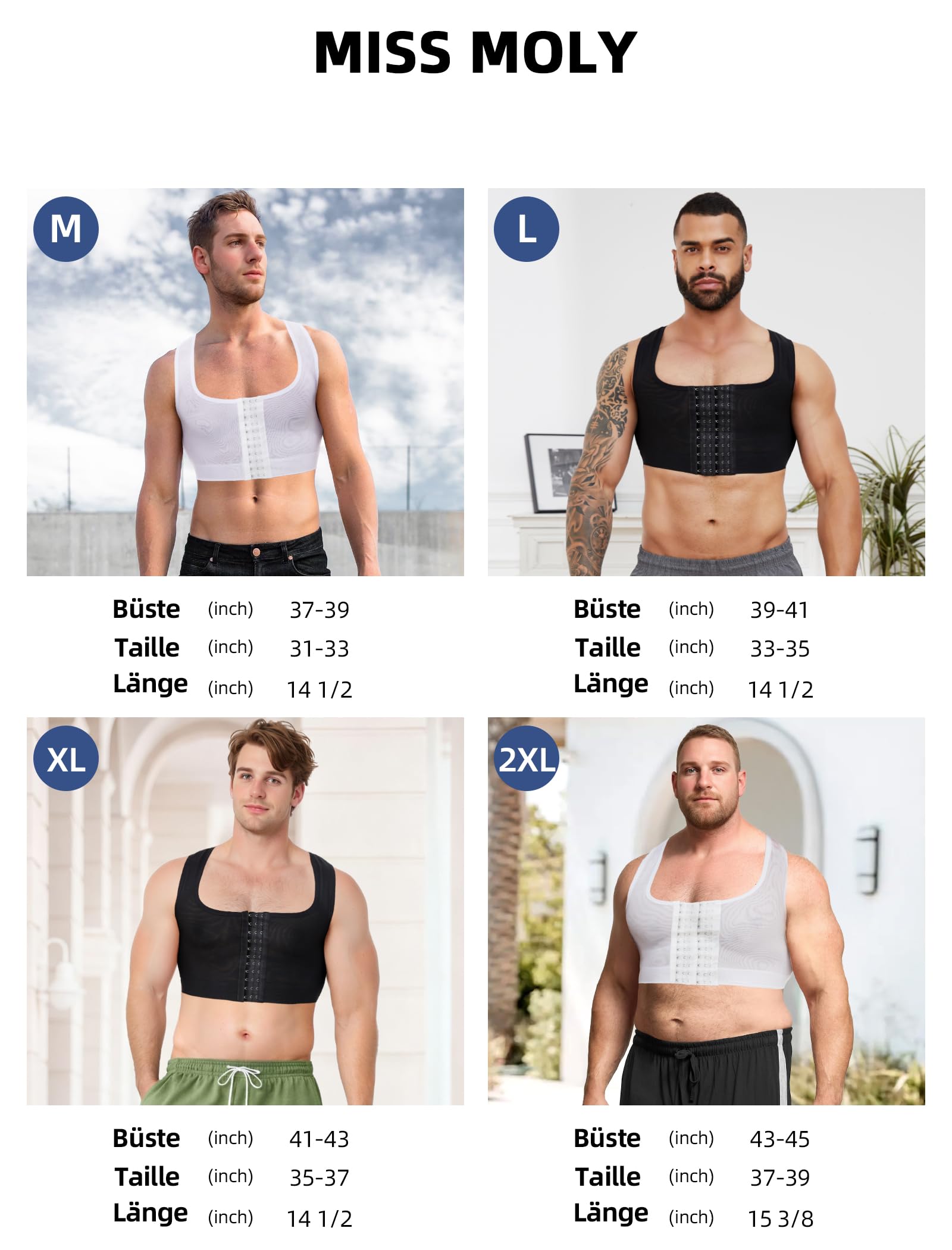 MISS MOLY Shapewear Corset de compression sans manches pour homme - Élastique - Body gainant - Gilet gainant