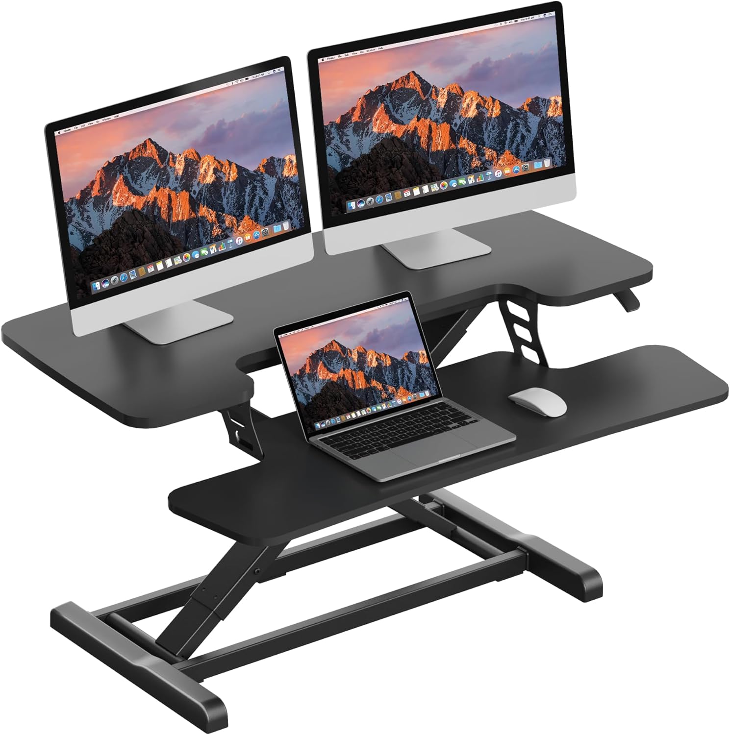 SANODESK 36" Standing Desk Converter, Adjustable Sit Stand Desk Riser with Effortless Lifting for Home Office, Standing Desk Topper for Dual Monitors, Computer Lift with Keyboard Tray, Black