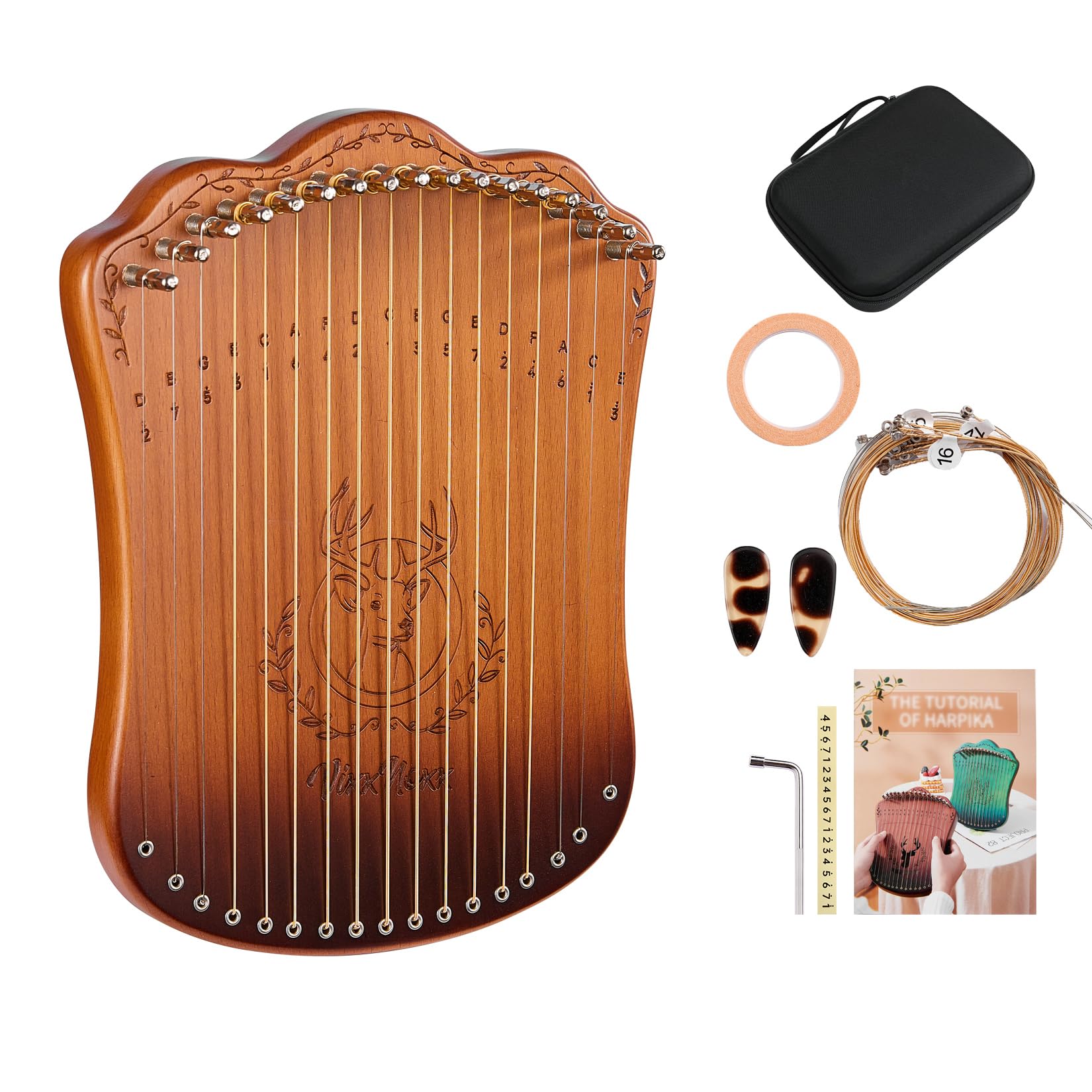 Amazon.com: VixxNoxx Lyre Harpika, 17-String Solid Zelkova Lyra