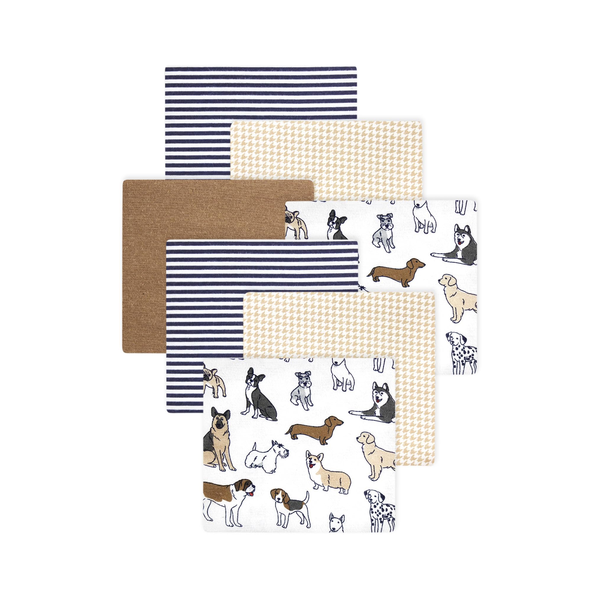 Little Treasure Hudson Baby Cotton Poly Flannel Receiving Blankets Multipack, Brown Handsome Dogs, 30x30 inches