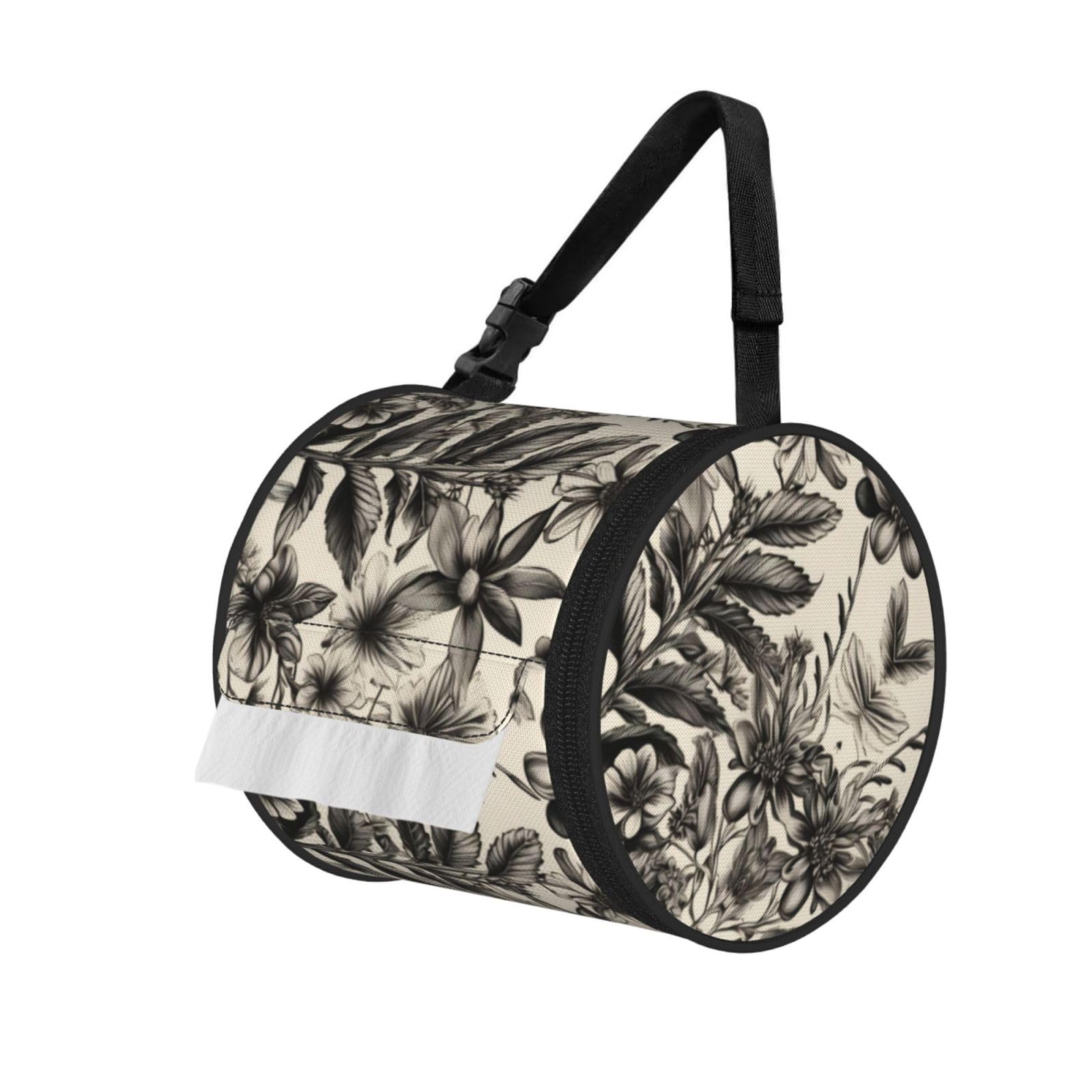 Floral Herbs Botanical Pattern Printed Pet-Proof Toilet Roll Bag, Durable Oxford Cloth with Handle for Travel Tent Kitchen