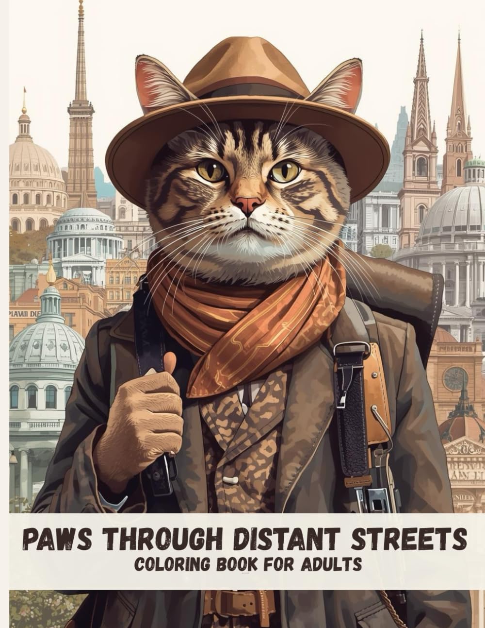 Paws Through Distant Streets: A Relaxing Adult Coloring Book with a World-Traveling Cat