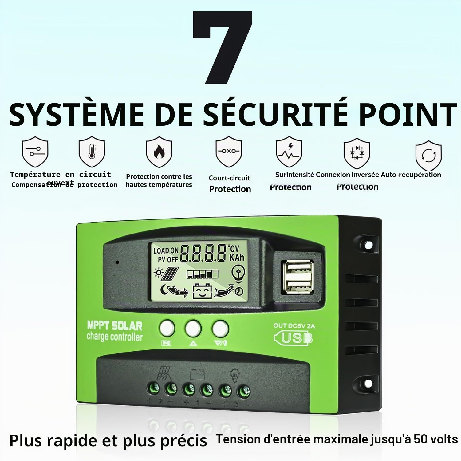 MPPT 60A Controleur de Charge Solaire 12V 24V Auto, Regulateur Panneau Solaire 60A avec Sonde Température et écran LCD pour Toutes 12V 24V au Plomb et au Lithium Batteries