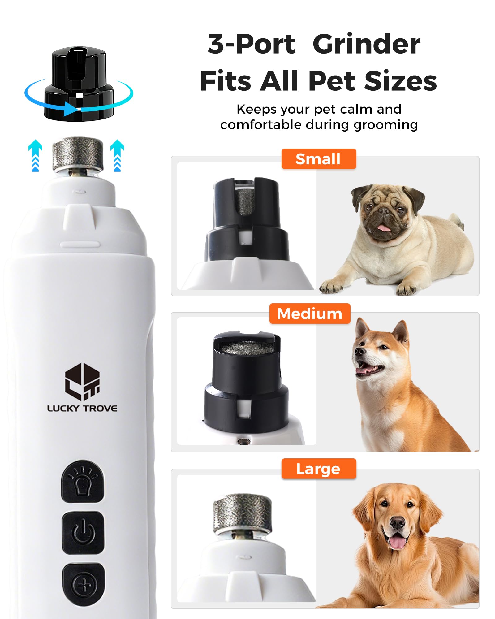 Broyeur à ongles professionnel pour chien - Moteur sans balais, 11 000 tr/min, 6 vitesses, silencieux de 40 dB, 2 lumières LED, soin des ongles indolores pour animaux de compagnie, rechargeable