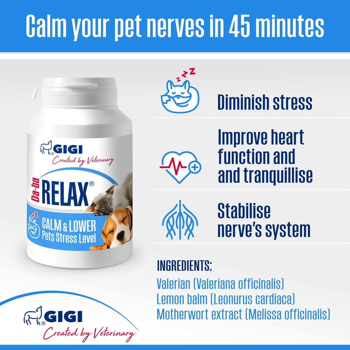 GIGI VET Daba RELAX Plus Calming Supplement for Cats & Dogs 30 Calming Tablets for Stress