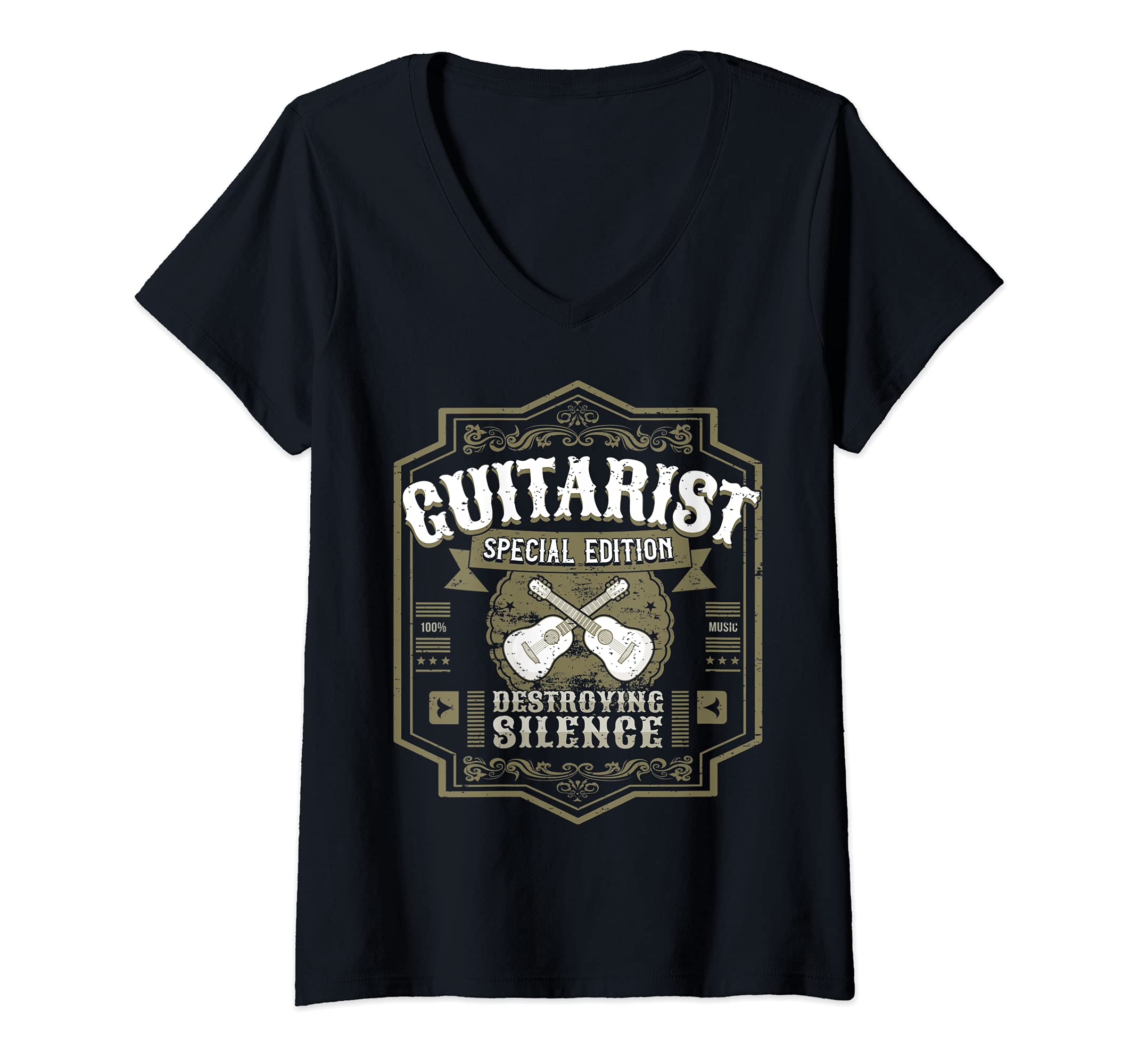 Womens Guitarist Guitar Player Design I Destroying Silence Vintage V-Neck T-Shirt, Black
