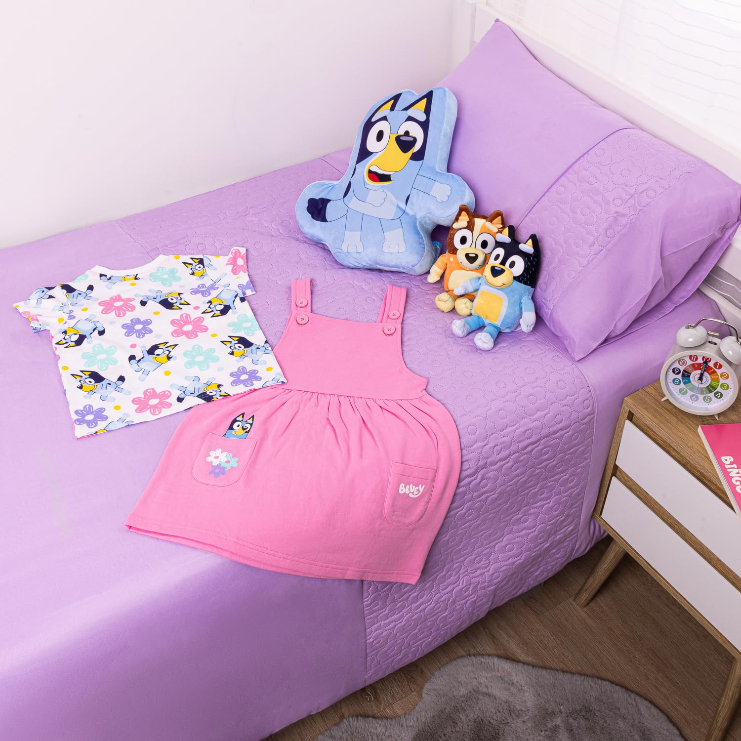 Bluey Conjunto de vestido y camiseta para niñas Rosa con bolsillos Algodón suave