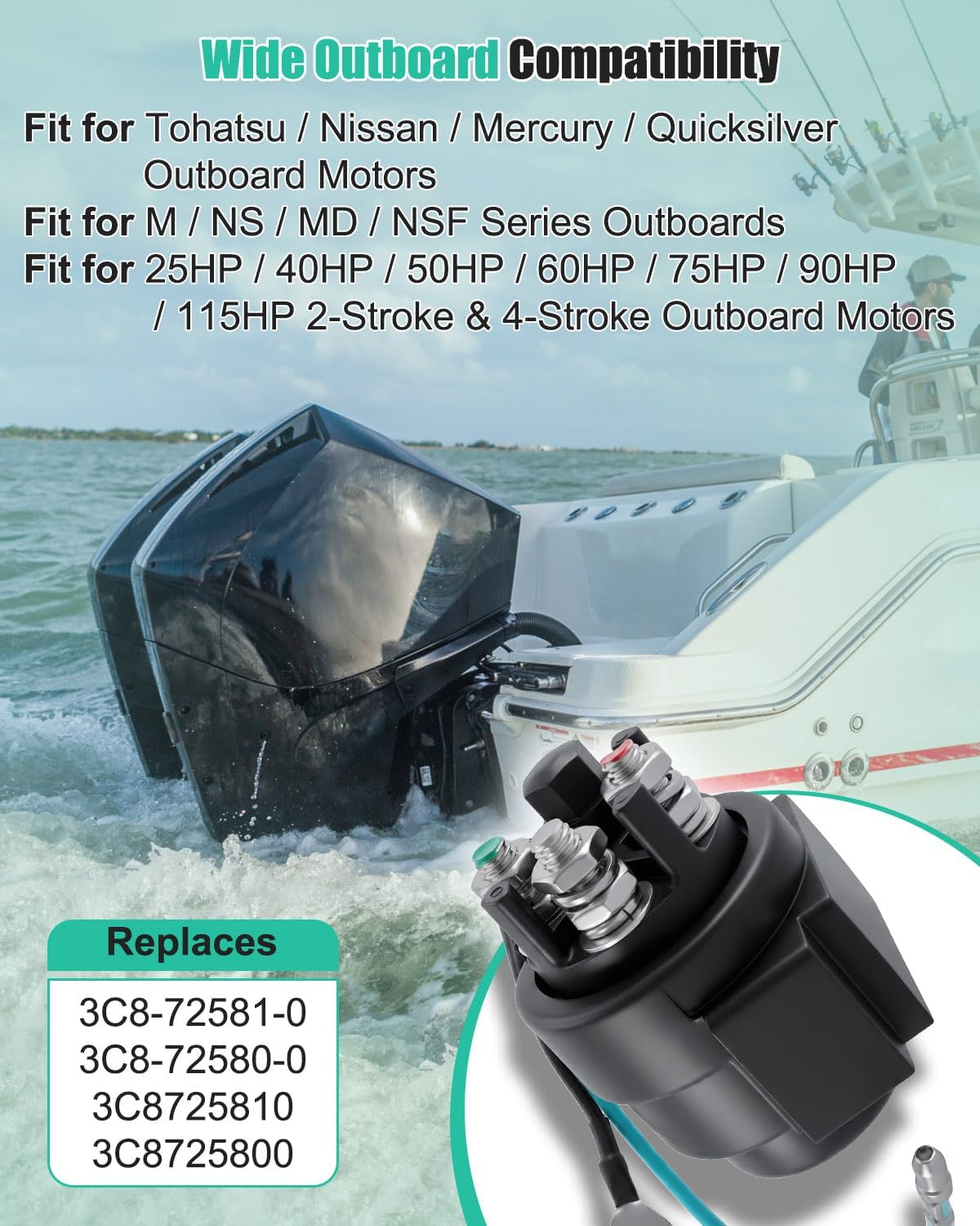 Trim Tilt Solenoid Relay Switch Fit for Mercury Tohatsu Nissan Quicksilver | Fit for M NS MD NSF Series 25-115HP 2/ 4 Stroke Motors Replace 3C8-72580-0 3C8-72581-0, Lifting Relay Switch UP Down