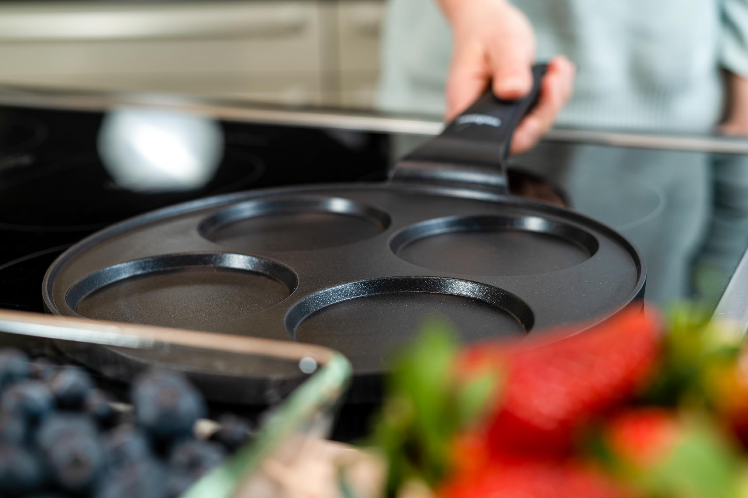 endusor sartén tortitas y pancakes | Sarten de 26cm de diametro con 4 hoyos y protección antiadherente | Todo Tipo de Cocinas e Inducción | Sartén divida para huevos fritos panqueques trotillas