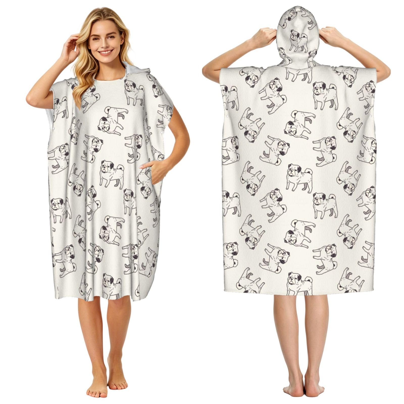 Poadnly Dog Doodle Pattern, Adult Hooded Beach Towel 90 x 110 cm,Changing Bath Robe, Surf Poncho Towel For Women Men