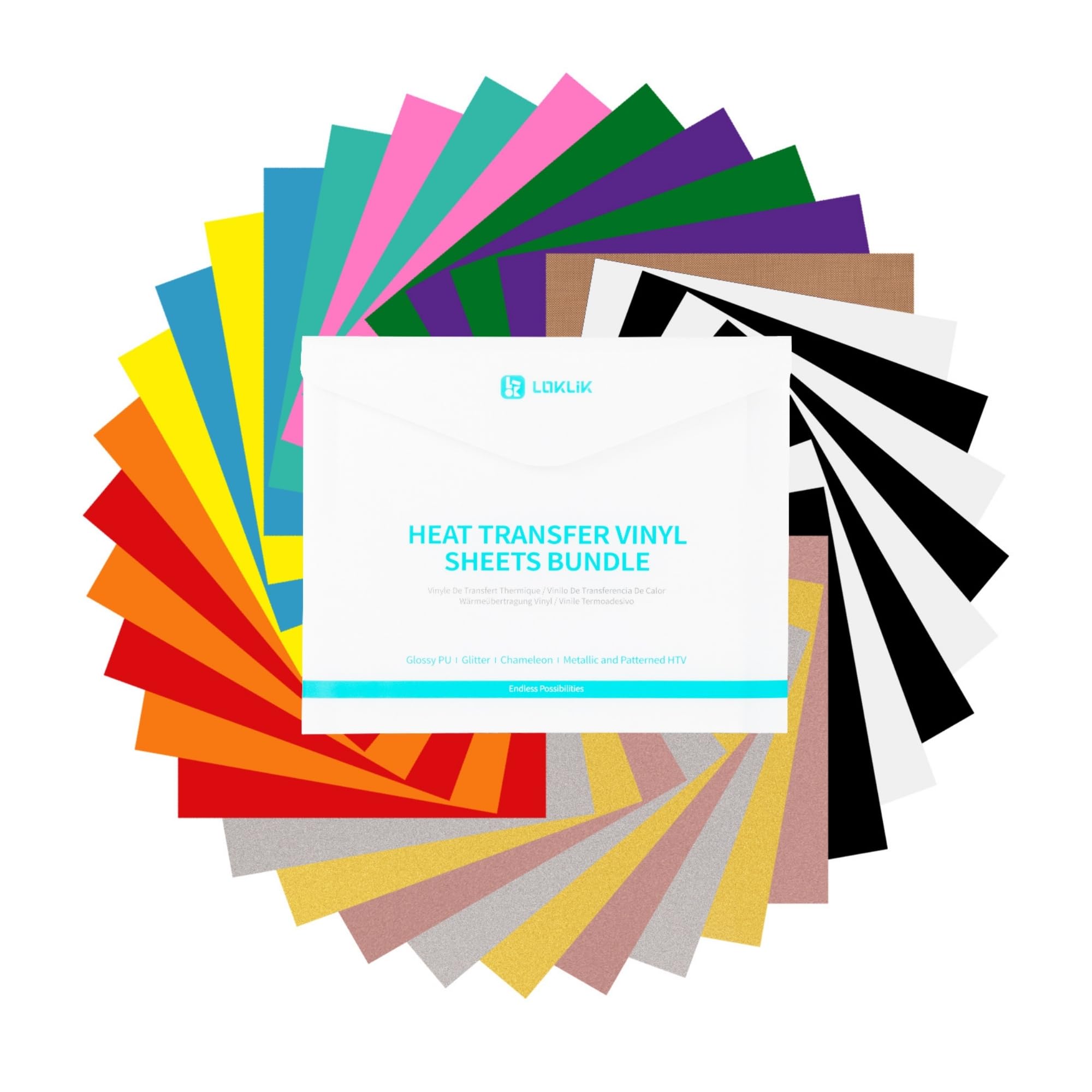 LOKLIK Heat Transfer Vinyl Sheet Bundle, 30.5 x 25cm - Multicolour 36 Pack