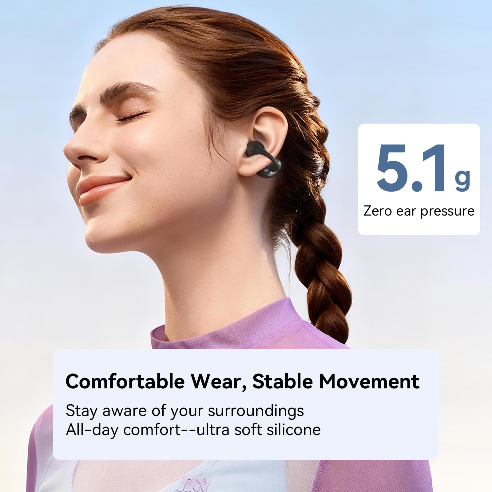 NANK Auricolari a clip, auricolari aperti con clip, vestibilità sicura, 32 ore di autonomia | Auricolari aperti, leggeri, con tocco, impermeabili, a prova di sudore, Bluetooth, per corsa, lavoro e uso quotidiano