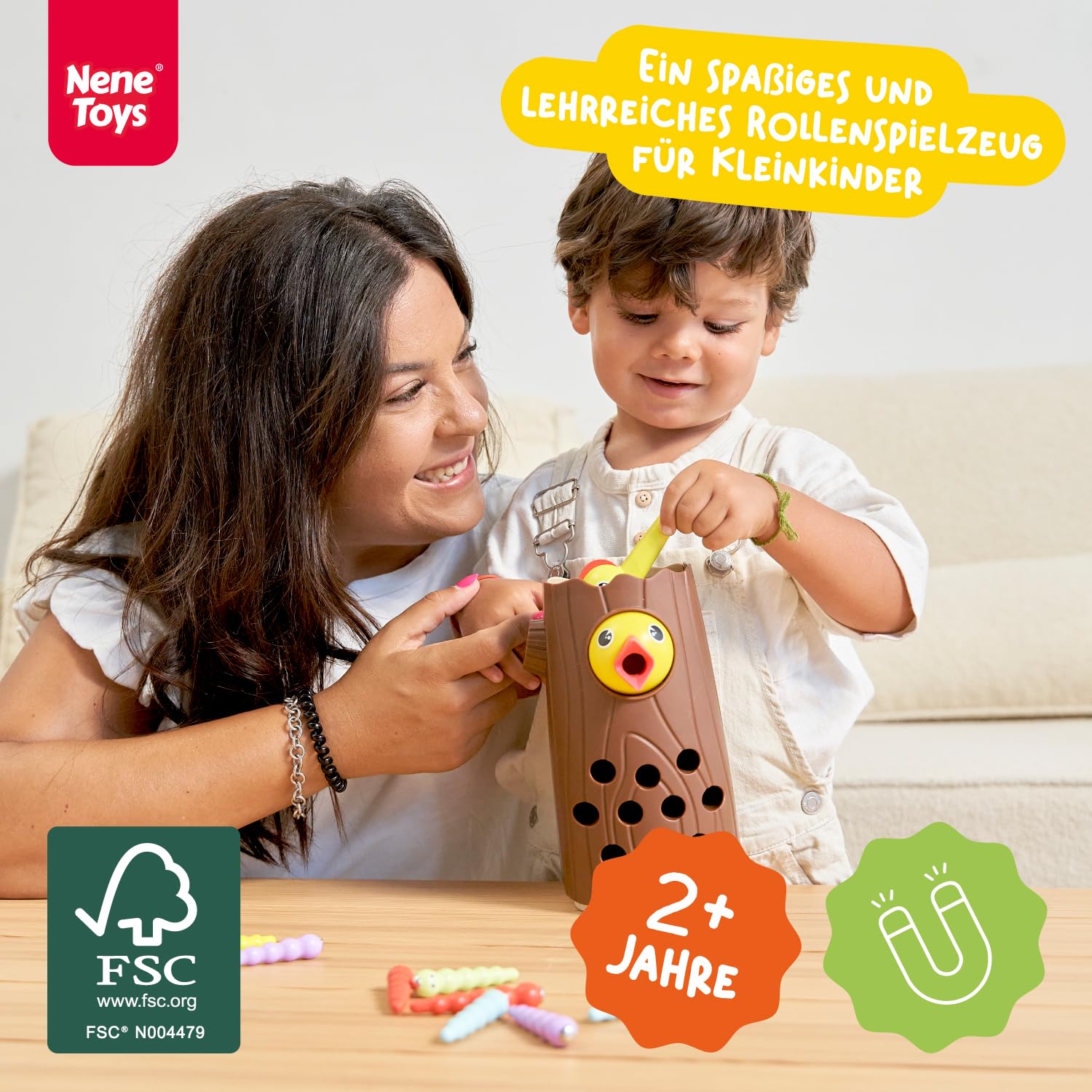 Nene Toys Kleiner Specht – Magnetspielzeug für Kinder ab 2 Jahren – Lernspiel für Kleinkinder mit Farben & Magneten – Spielzeug zur Förderung der Feinmotorik – Geschenk 2 3 Jahre Jungen Mädchen