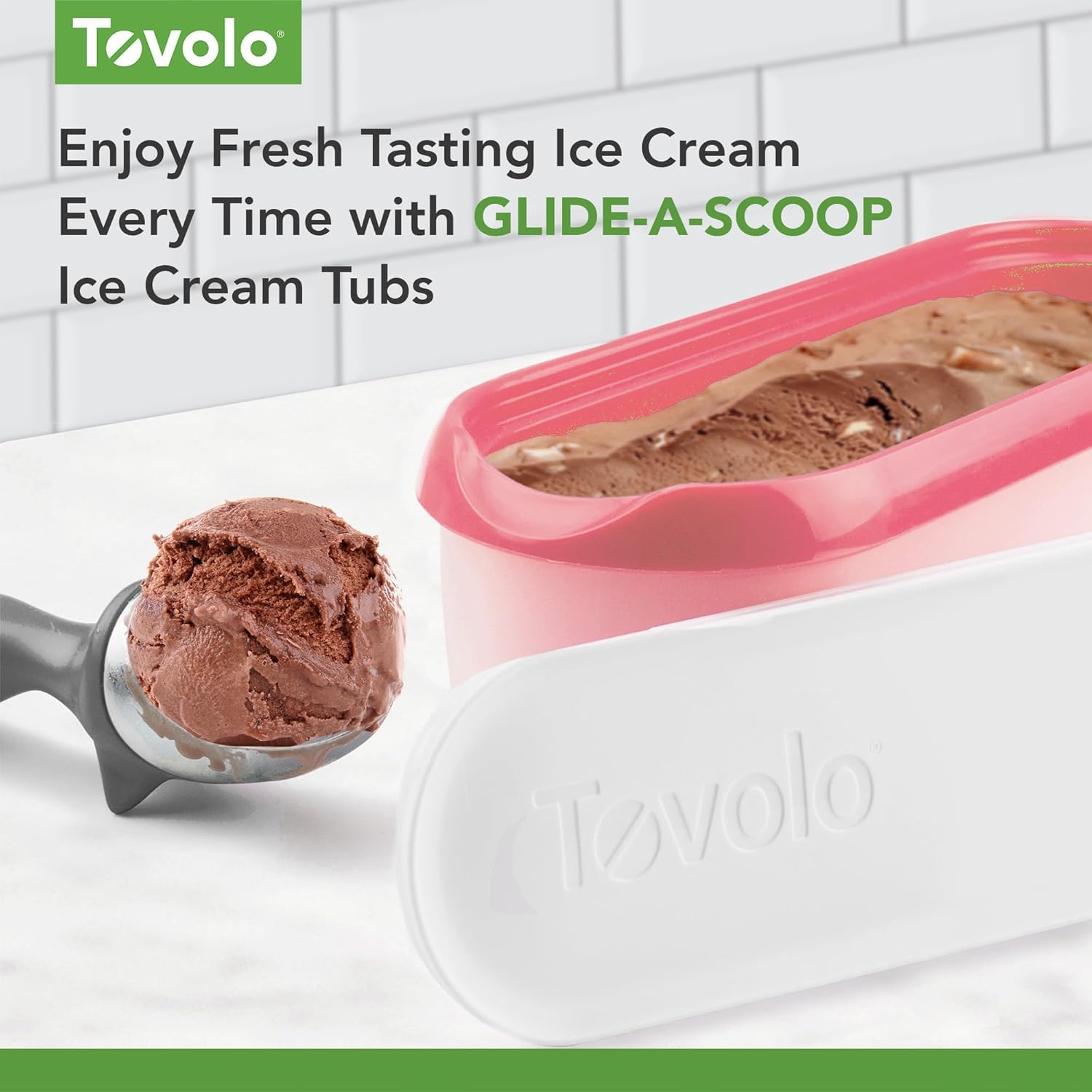 Tovolo Glide-A-Scoop Bac à crème glacée réutilisable, motif flamant rose, récipient hermétique sans BPA pour crème glacée maison, rangement compact au congélateur, passe au lave-vaisselle (3,8 l)