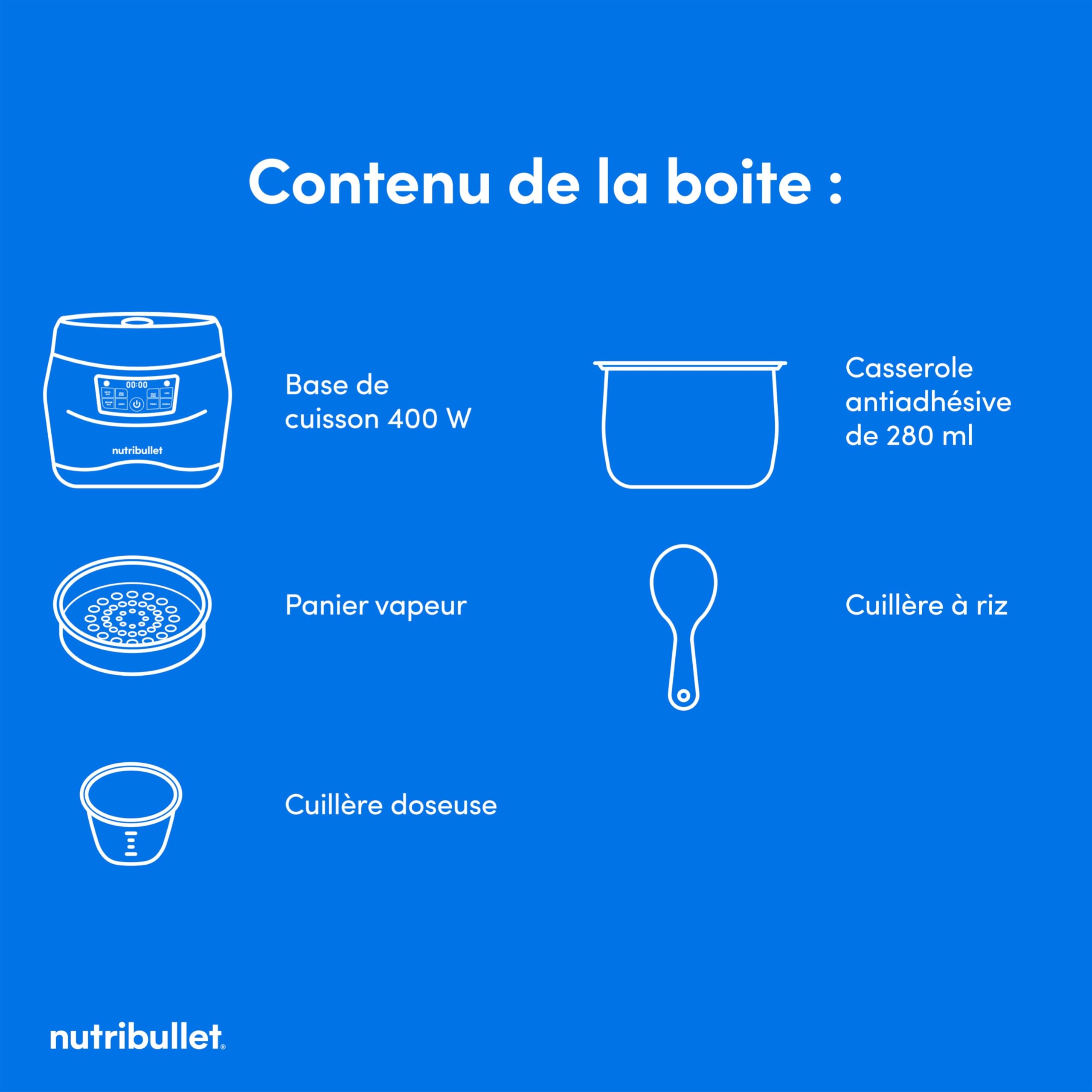 nutribullet EveryGrain Cooker - Cuiseur Vapeur à Riz et Céréales Multifonction, 10 Verres Doseurs, 5 Programmes Auto, Fonction Maintien au Chaud 12h, Cuillère et Panier Inclus, 600W, Gris (NBRC605DG)