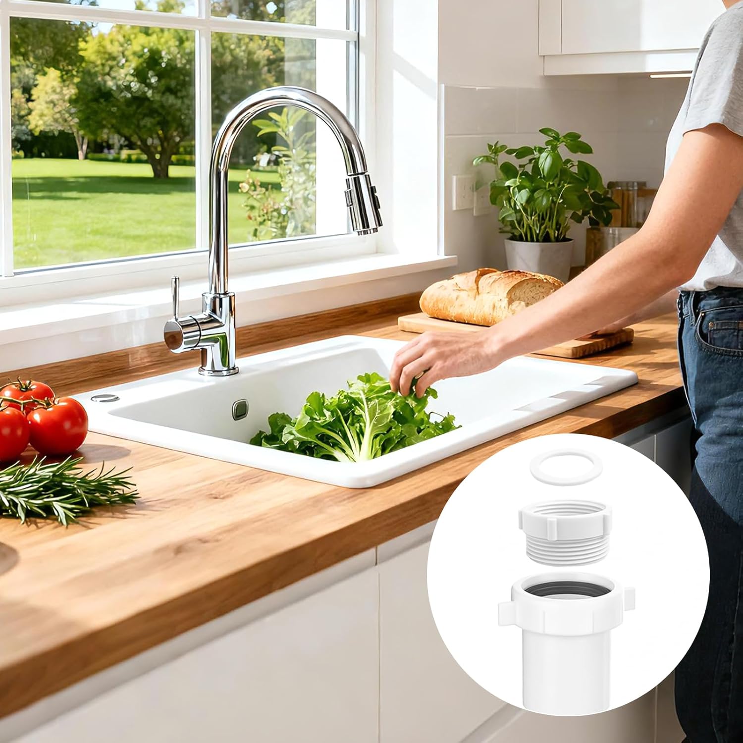 5 PCS 1 1/4 to 1 1/2 Sink Drain Adapter Fits 1-1/2" & 1-1/4" Drain Pipes Reducer Bushing Pipe Hose Fitting Plastic Reducing Pipe Adapter Fitting Adapter for Single Bowl Kitchen & Bathroom Sinks