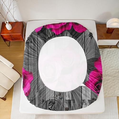 Miniatura 5 de Juego de sábanas de flores de rosa intenso, tamaño Queen, retro, rústico, rosa, floral, juego de ropa de cama para parejas para niños y adultos,