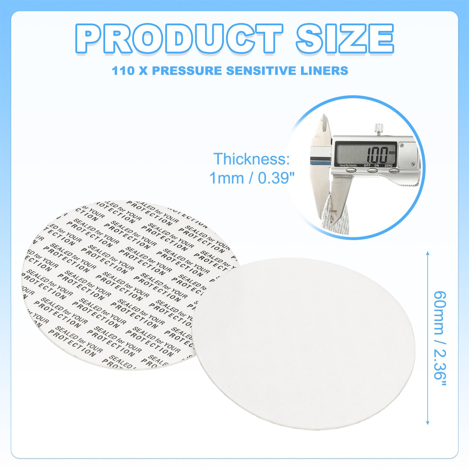 PATIKIL 110Pack Foam Lid Liner, 60mm/2.36" PS Foam Resistant Tamper Pressure Sensitive Seal for Bottle Cap Liners Seals - Image 2