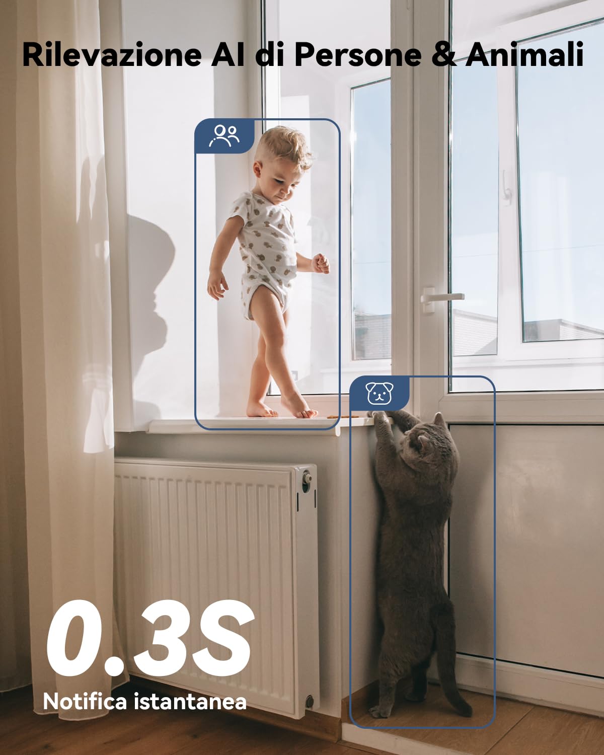 Imou 2K Telecamera WiFi Interno con One-Touch Chiamata, 3MP Telecamera da Interno con Crociera Automatica, Rilevamento AI Umano/Animali, Visione Notturna a Colori, Modalità Privata, 2,4/5GHz