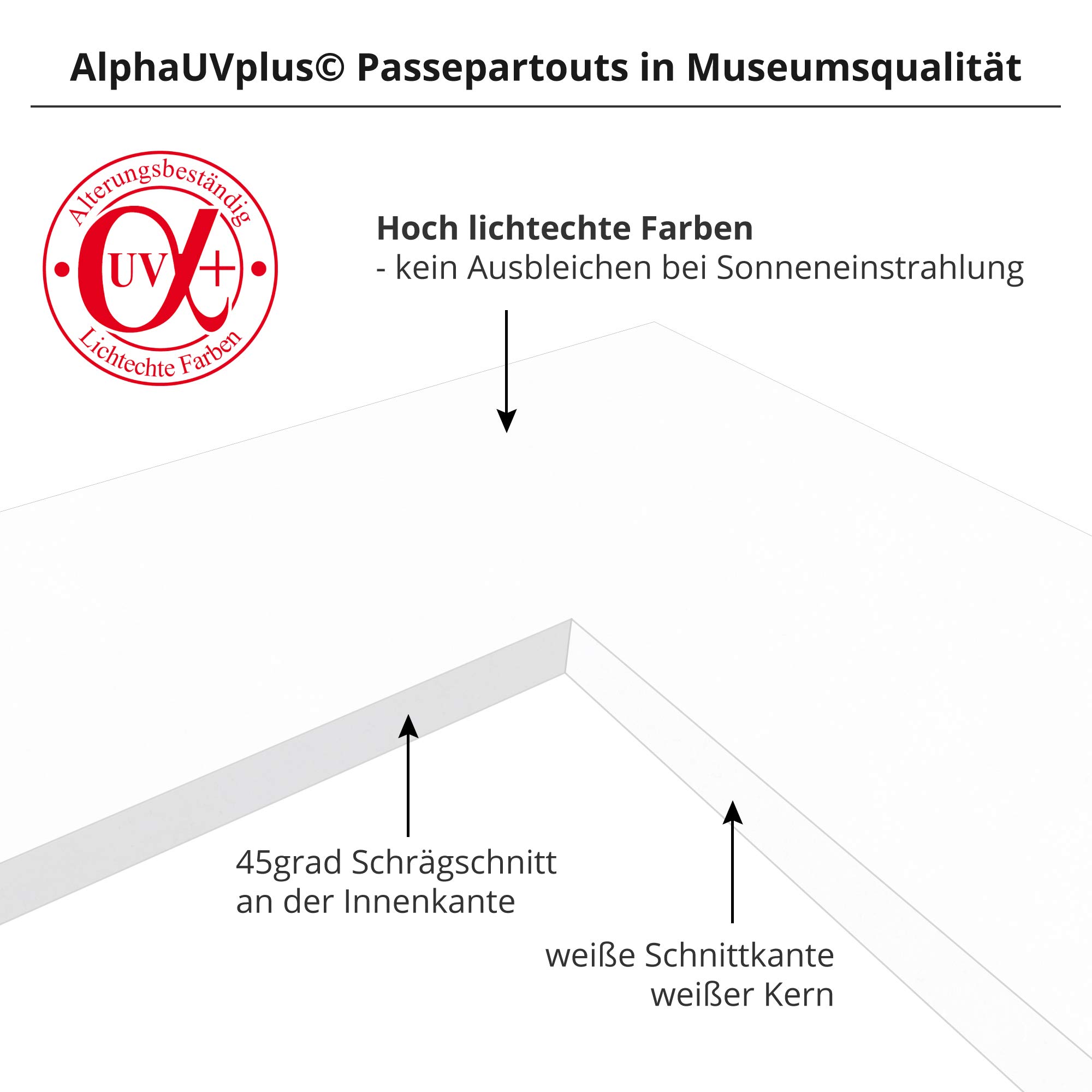 Passepartout Premium Museumsqualität - Reinweiß - 1 Stück - Außen: 40x50 / für Bildgröße: DIN A3-34 Farben zur Auswahl in Allen Standardgrößen