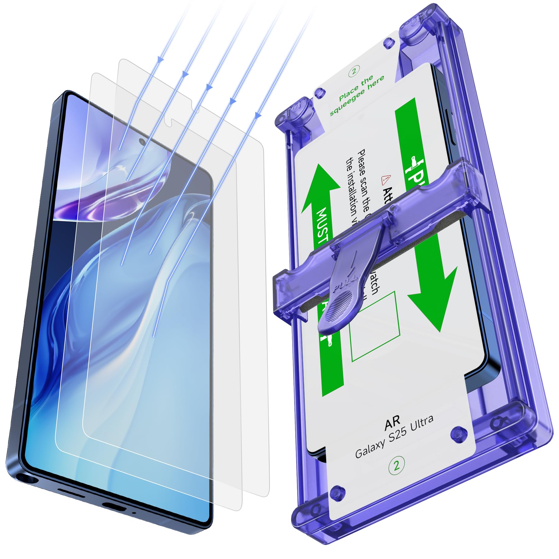 YWXTW Anti Reflective Screen Protector for Samsung Galaxy S25 Ultra, Anti Glare & EZ Unlock [Bubble Free Applicator] [Not Glass] Display Protective Film Shield Accessories Case Friendly, 2 Pack