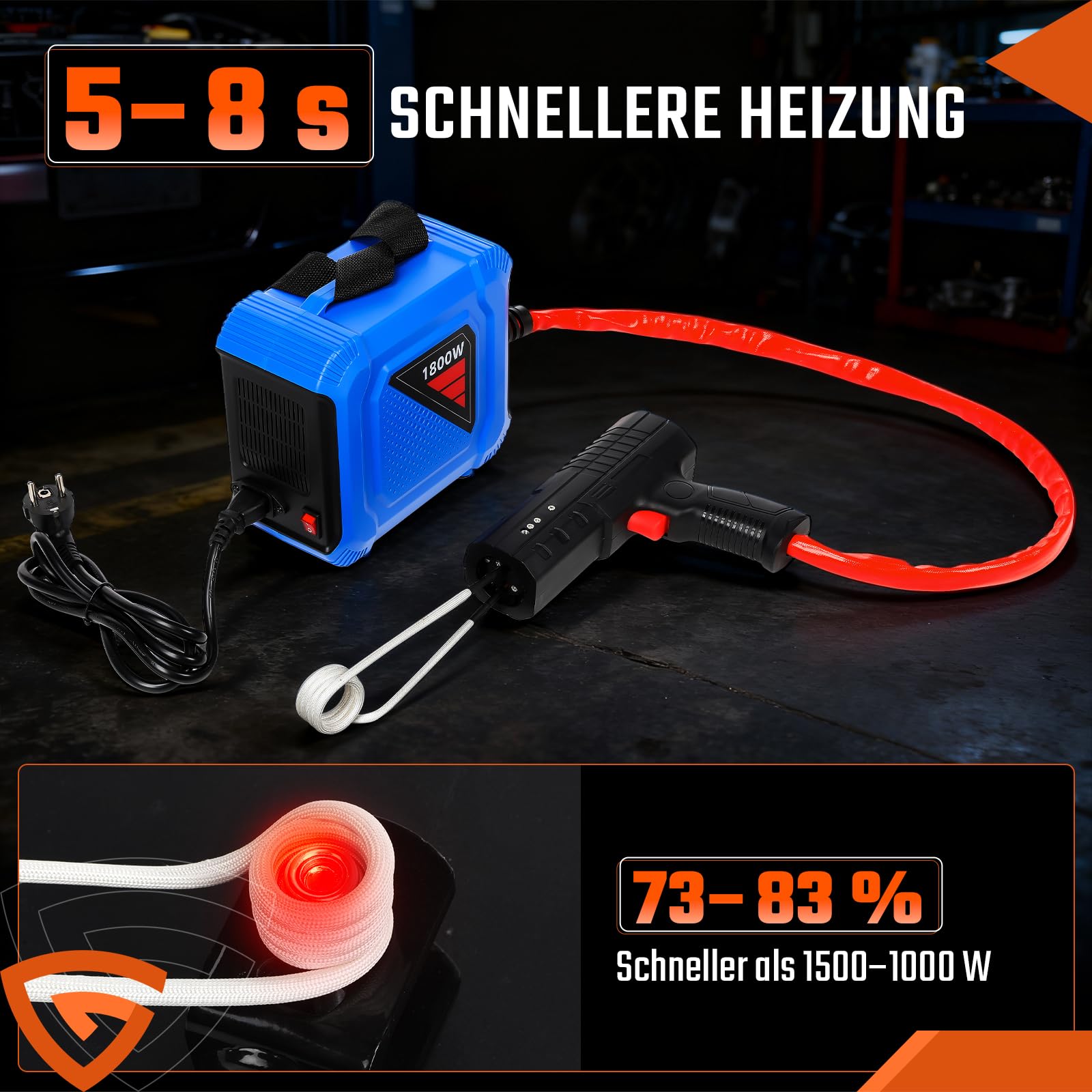 Induktionsheizgerät 1800W 800℃, Flammenloser Induktionsheizer Schraubenlöser mit 4 Heizspulen, Tragbares Magnetisches Induktionsheizgerät zum Lösen von Bolzen und Muttern, für PKW SUV LKW Werkstatt