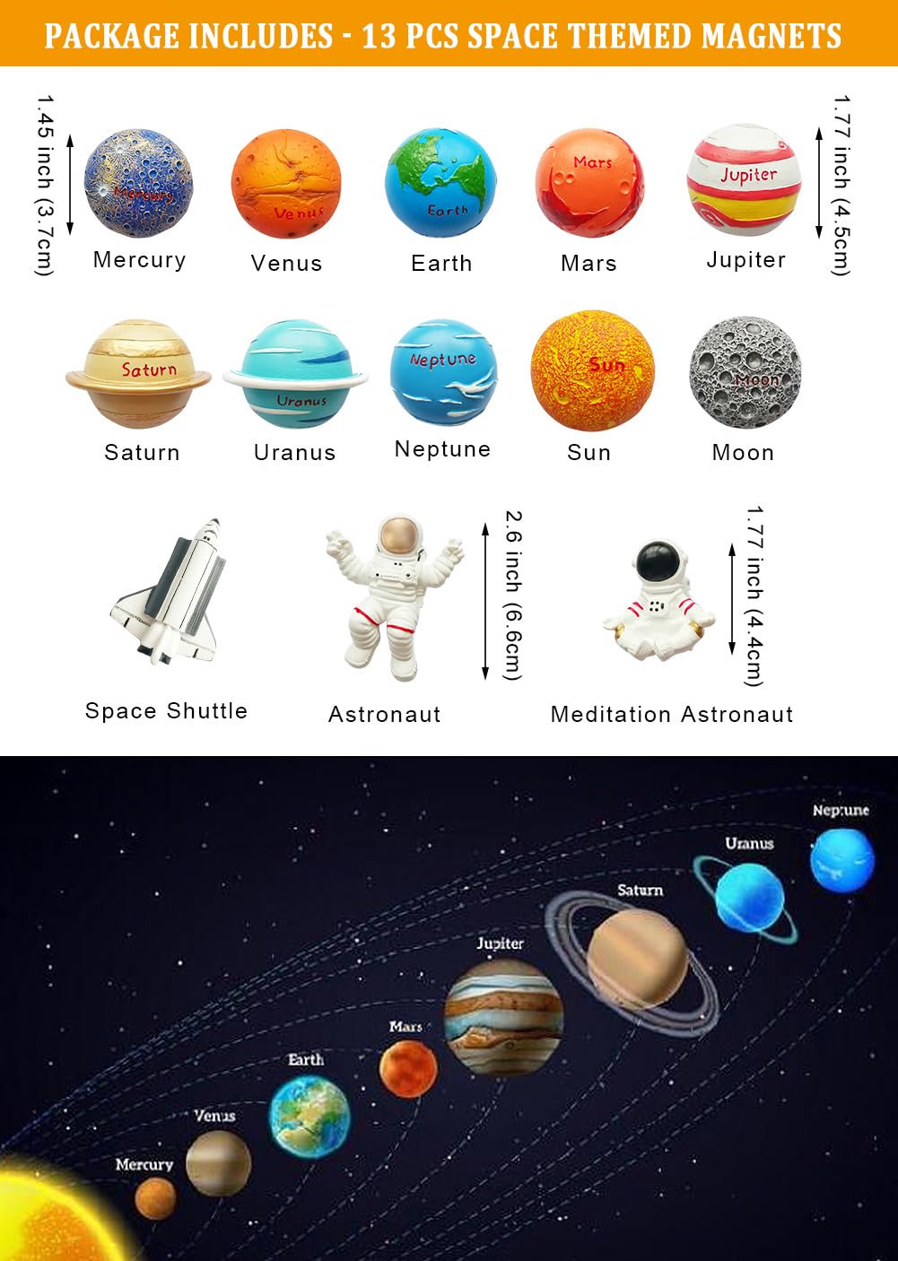 13 Pcs Astronaut Series Refrigerator Magnets, Solar System Fridge Magnets, Universe Planetary Spaceship Magnets for School Office Whiteboard, Kitchen Decorations - Image 5