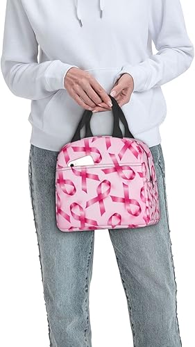 Miniatura 7 de VOOHDDY Bolsa de almuerzo aislada con cinta rosa para mujer, reutilizable, impermeable, portátil, hielera, térmica, para trabajo, oficina, picnic,