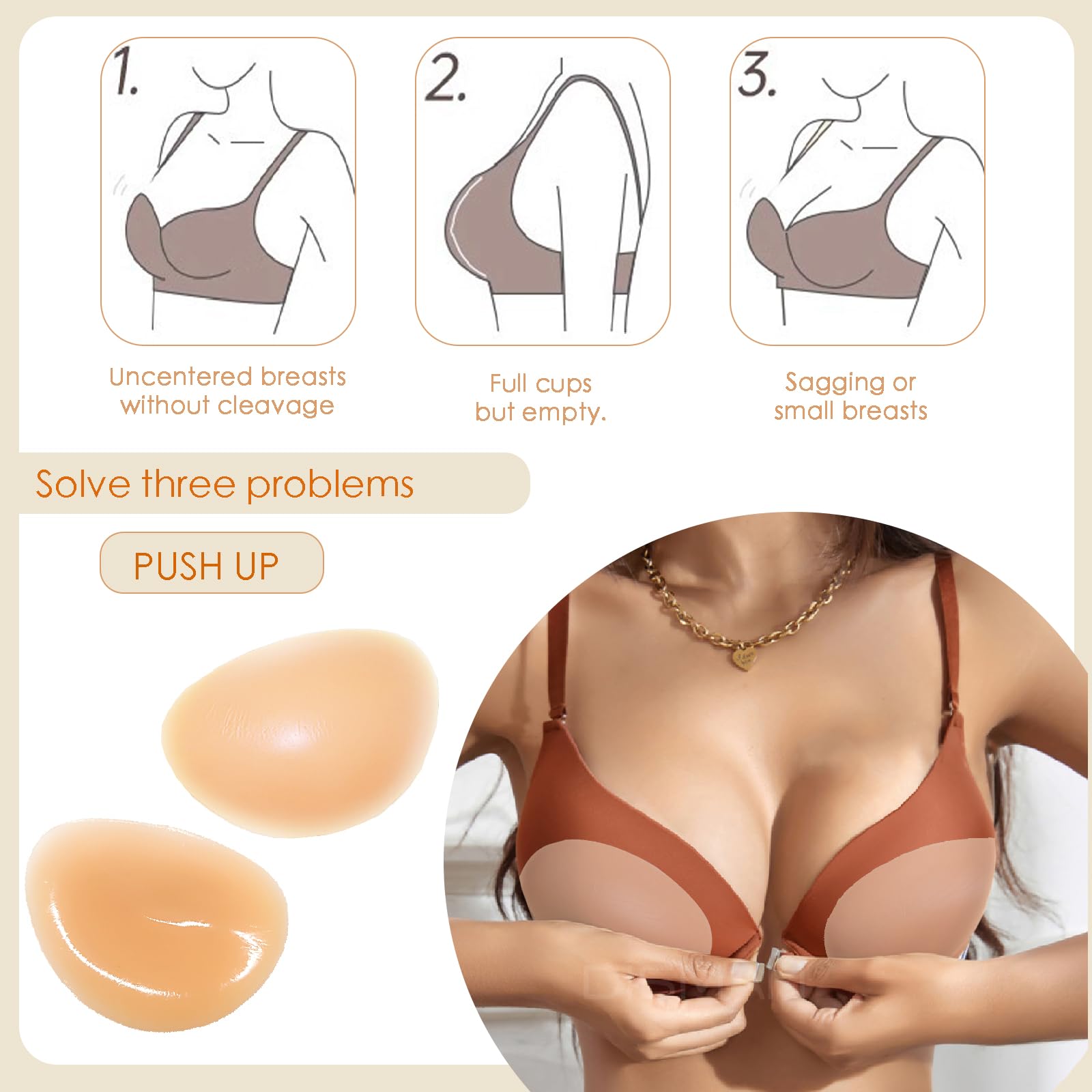 Samoprzylepne silikonowe wkładki do biustonosza - Push Up Booster Pads Enhancer, filet z kurczaka, wkładki do biustonoszy, bikini i strojów kąpielowych, 2 szt