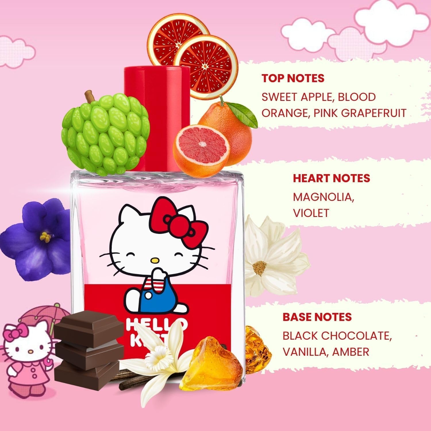Hello Kitty Profumo per bambini: Eau de Toilette in bella bottiglia di vetro e motivo gattino, regalo per ragazze (30 ml)