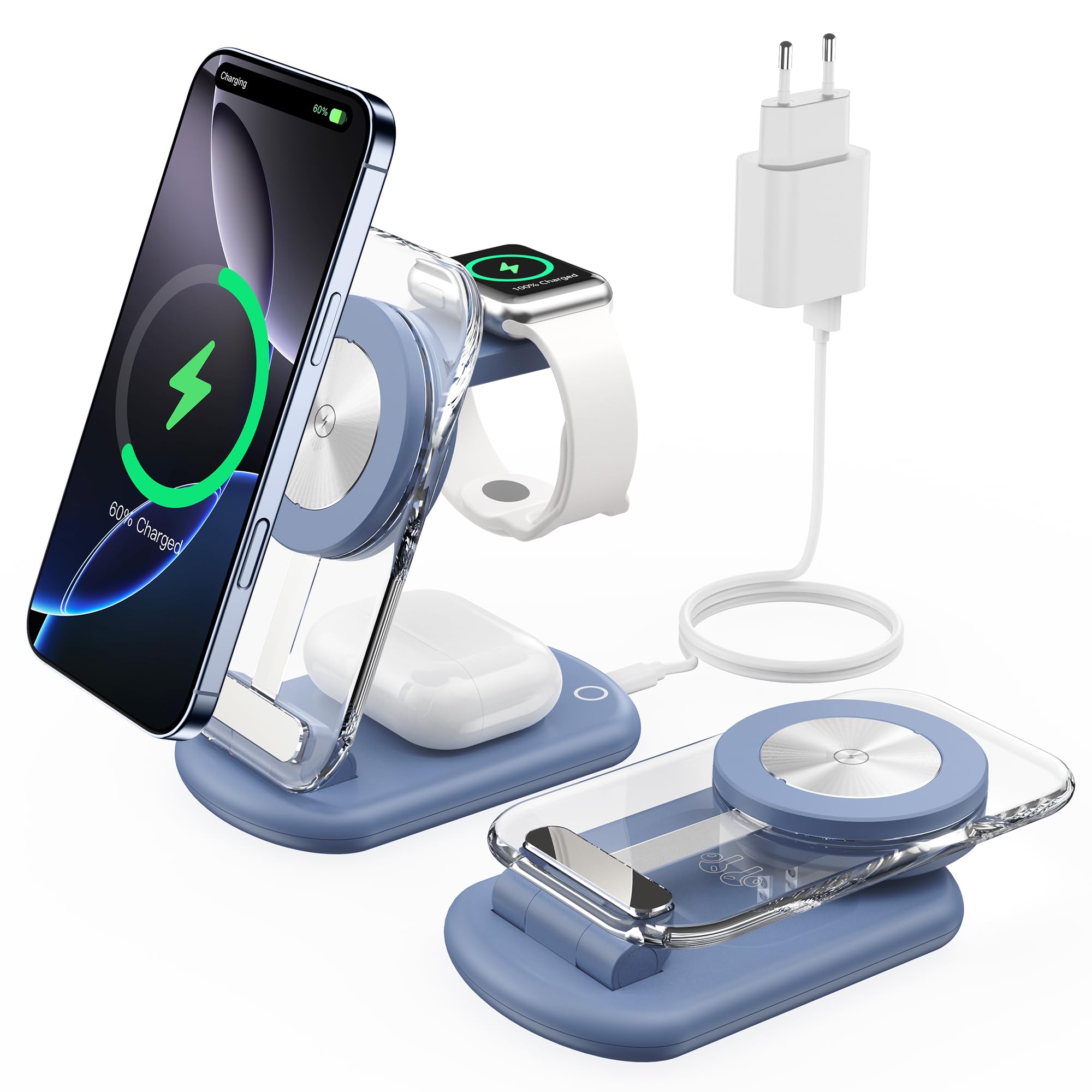 Station de Charge sans Fil magnétique pour appareils Apple, Chargeur Rapide et Pliable pour Voyage, avec lumière Nocturne pour iPhone 16, 15, 14, BU