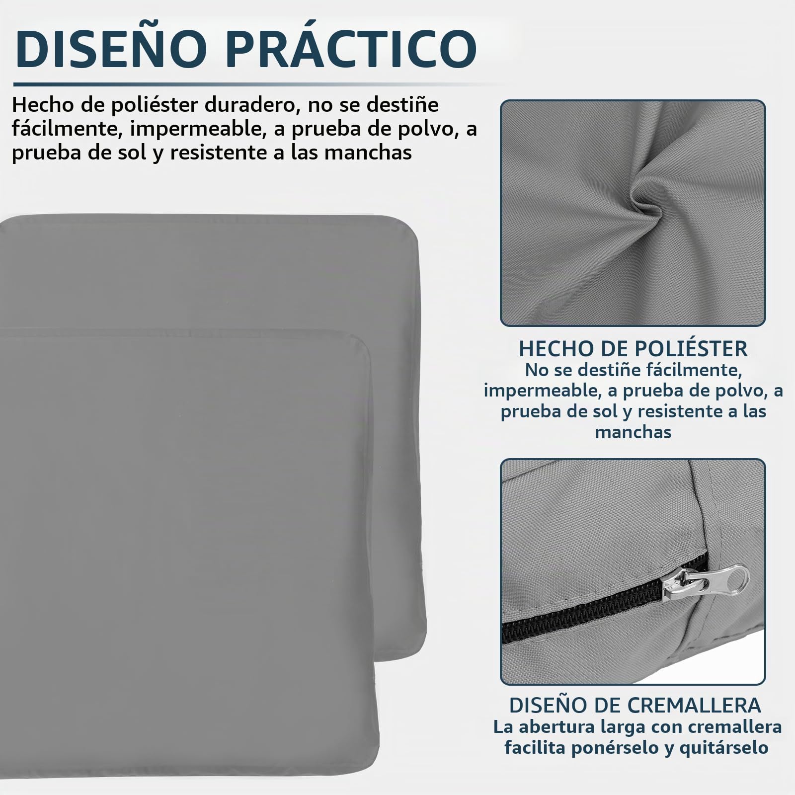 4 fundas de repuesto para cojines de asiento de jardín de 60 x 60 x 10 cm, impermeables, minimalistas, con cierre de cremallera, solo funda (gris)