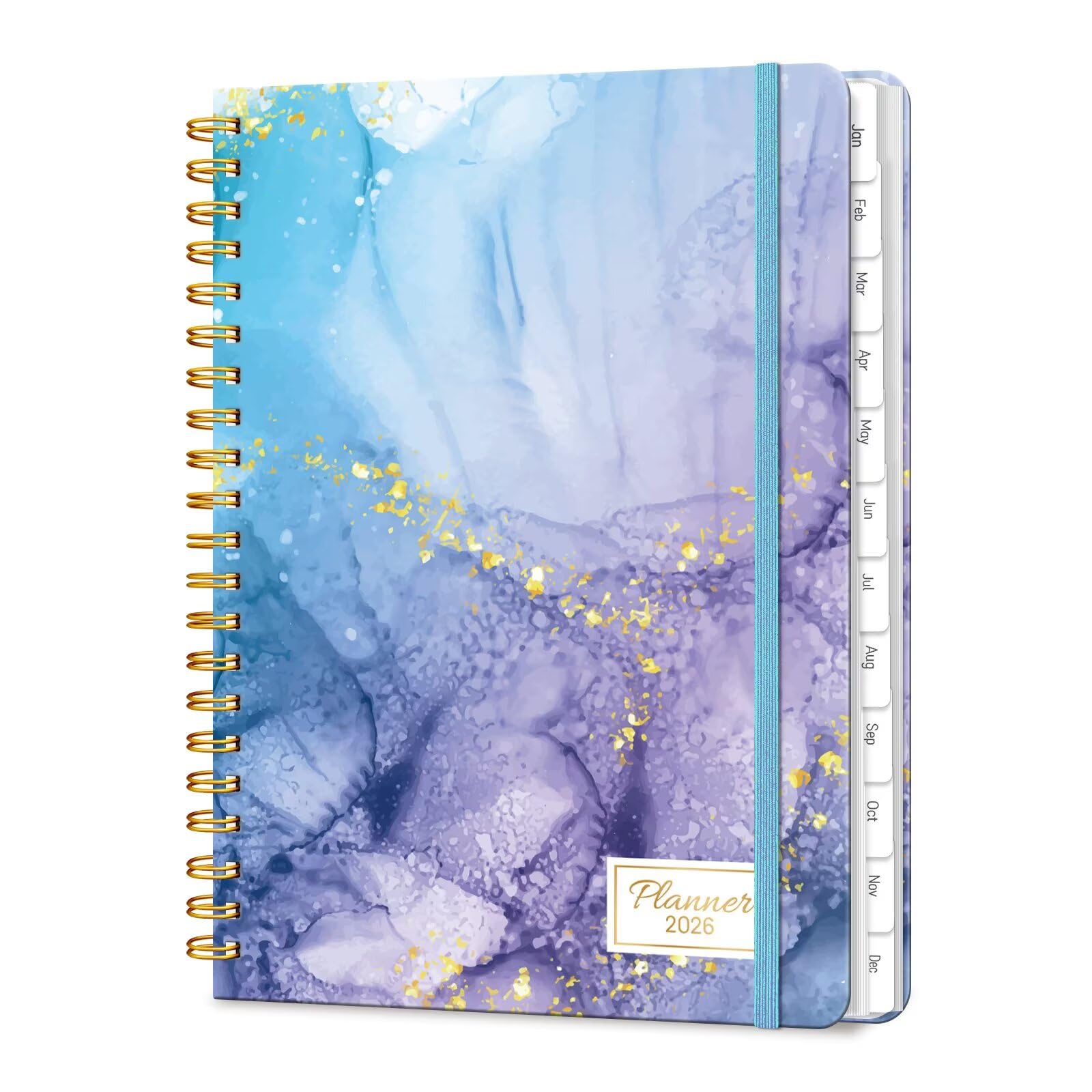 2026 Planner, A5 Weekly and Monthly Planners with Tabs, Spiral Bound Daily Calendar 2026 Planner, Agenda Organizers from Jan. to Dec., Hardcover Habit Tracker Journal 6.18" x 8.5"(Blue Marble)
