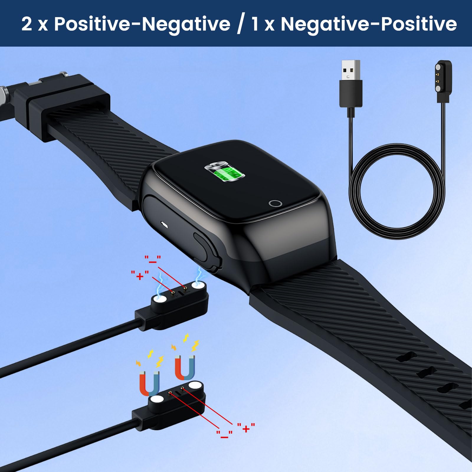 Annlpoy 2 Caricabatterie Magnetici Universali Per Smartwatch – Cavo 100 Cm, Doppia Polarità, Distanza Pin 2,84 Mm