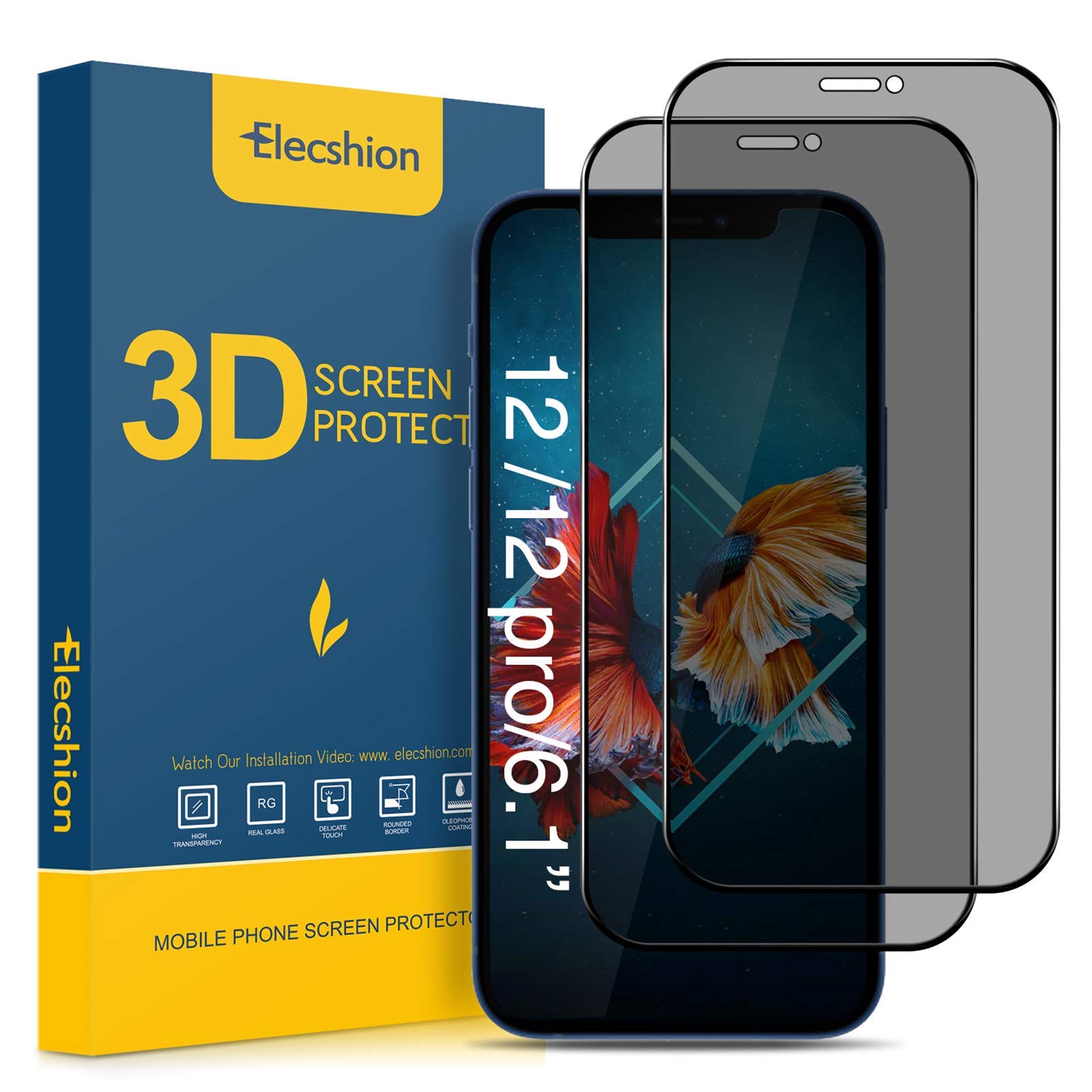 Elecshion(2-Pack) iPhone 7 Plus/iPhone 8 Plus Privacy Screen Protector (Full-Coverage)， True 28° Anti-spy Tempered Glass for iPhone 7 Plus/8 Plus (5.5 Inch)